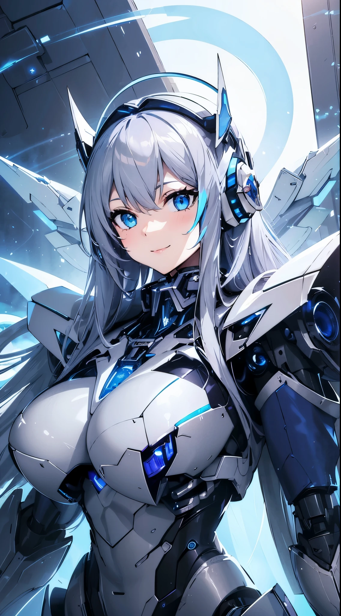 Blue shining mechanical eyes、Captivating smile