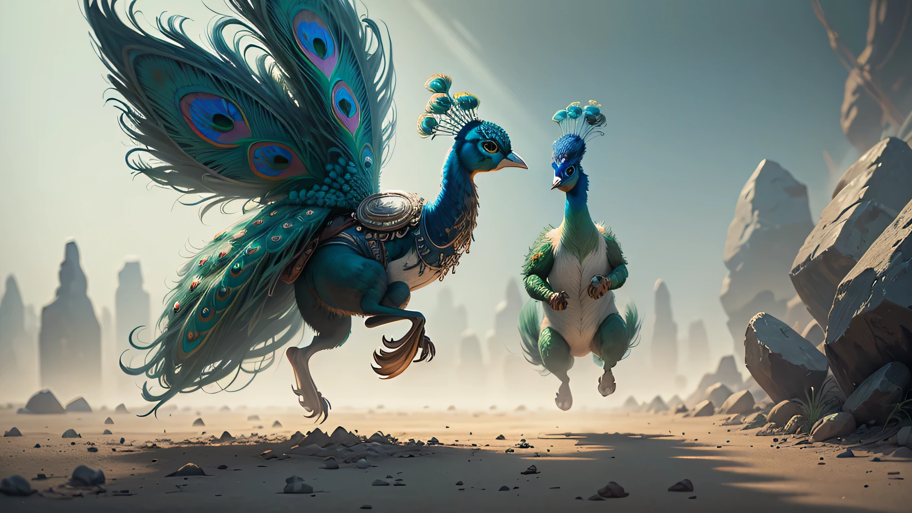 
peacock, character, cartoon, Run, realistic, fantasy