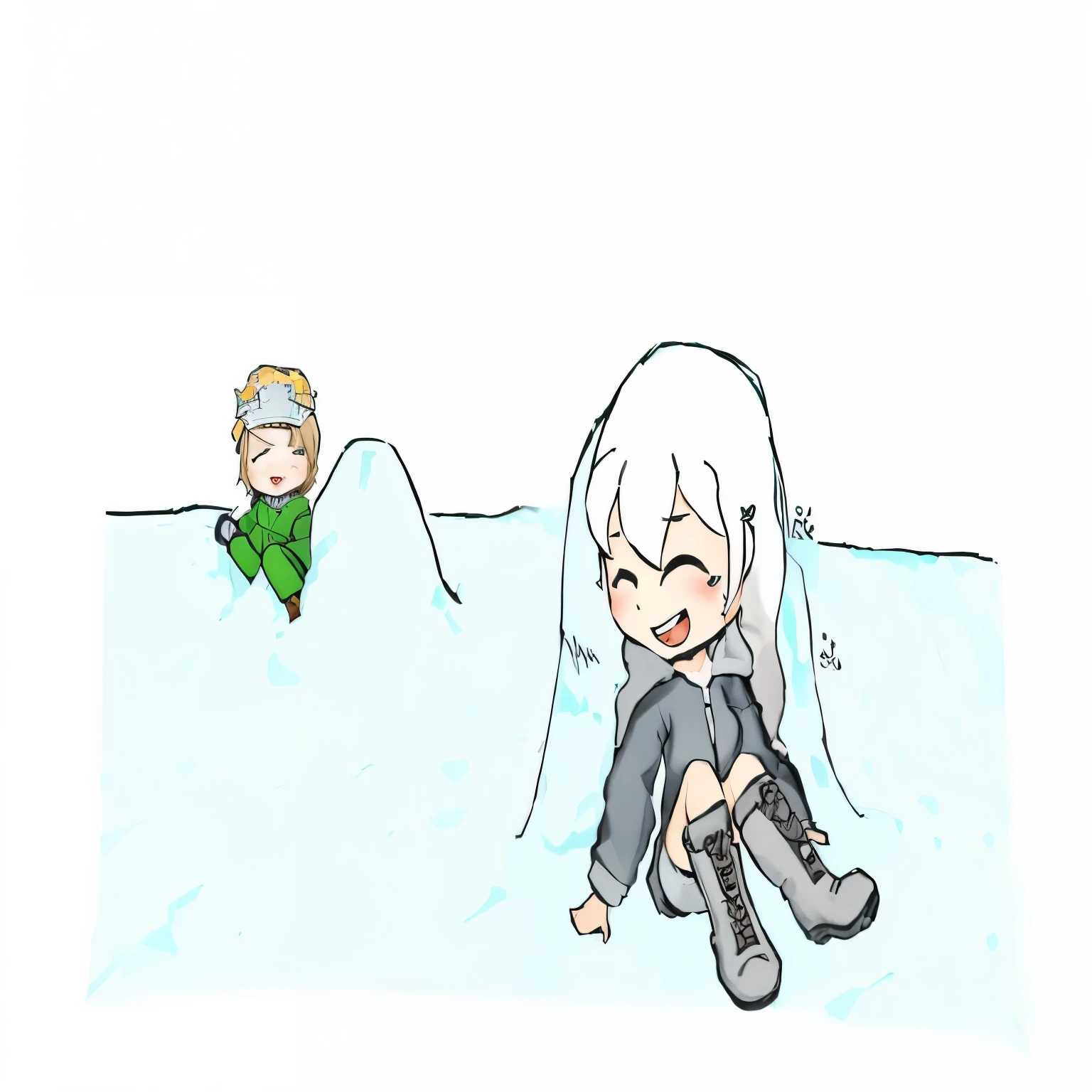 dibujo animado de una mujer sentada en un suelo cubierto de nieve, en un trono helado, chibi, JAJAJA, In an igloo, sentado en un trono de hielo, reina del hielo y la tormenta, in an icy river, Fondo blanco : 3, en una caverna helada, siberia!!, Tan lindo, en la nieve, pelo blanco flotando en el aire, muy lindo, Prusia