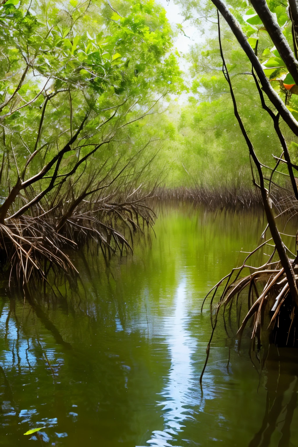 Mangrove swamps on the edge of a tropical shore.