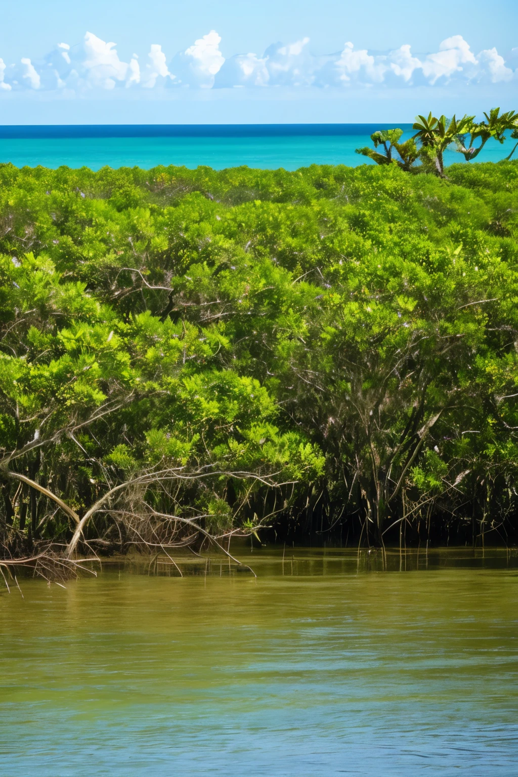 Mangrove swamps on the edge of a tropical shore.