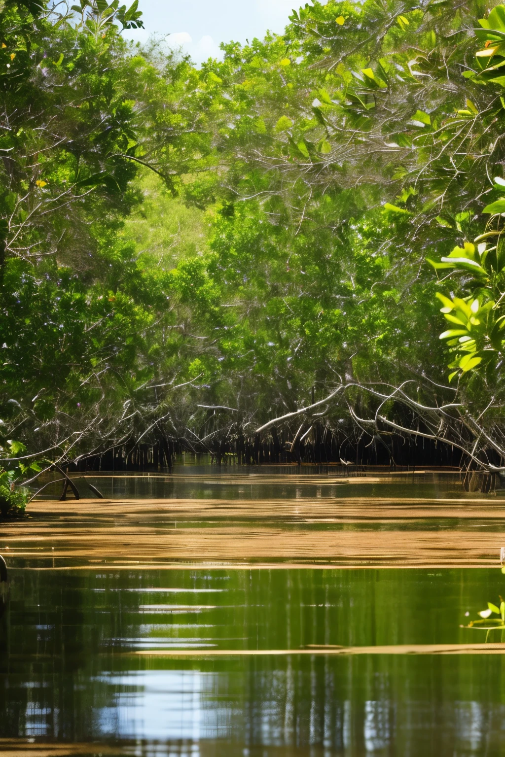 Mangrove swamps on the edge of a tropical shore.