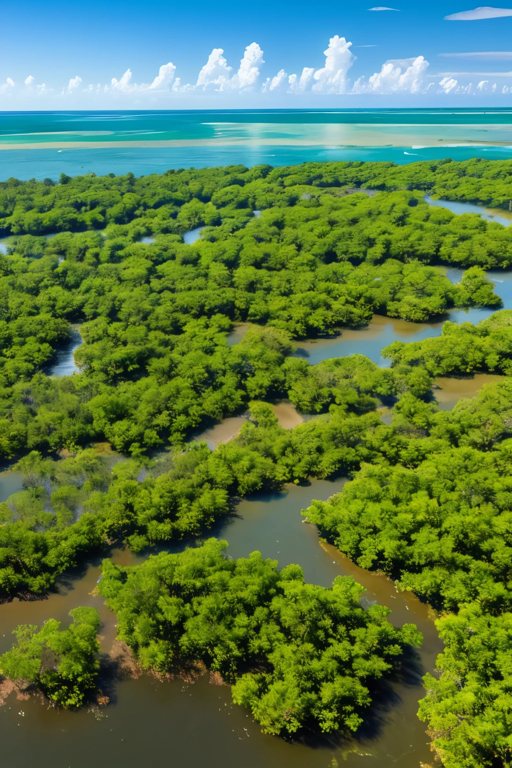 Mangrove swamps on the edge of a tropical shore.