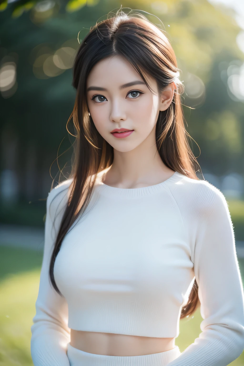 black hair, hair bobbles, wince, longeyelashes, solid circle eyes, light smile, ear blush, fang, Surrealism, drop shadow, anaglyph, stereogram, tachi-e, pov, atmospheric perspective, 8k, super detail, ccurate, best quality,(8k, best quality, masterpiece:1.2), (Practical, Photo-realistic:1.37), Practical fingers, Super detailed, Details refer to, Detailed portrait of 1 21-year-old girl, Cool outfit, beautiful girl, English girl, Pale skin, Perfect body, nice abs, blue eyes, blond. Professional lighting is used on site, Photon Mapping, and radiance, Tetsuya Yonenomura. Blur bokeh effect, Practical light.