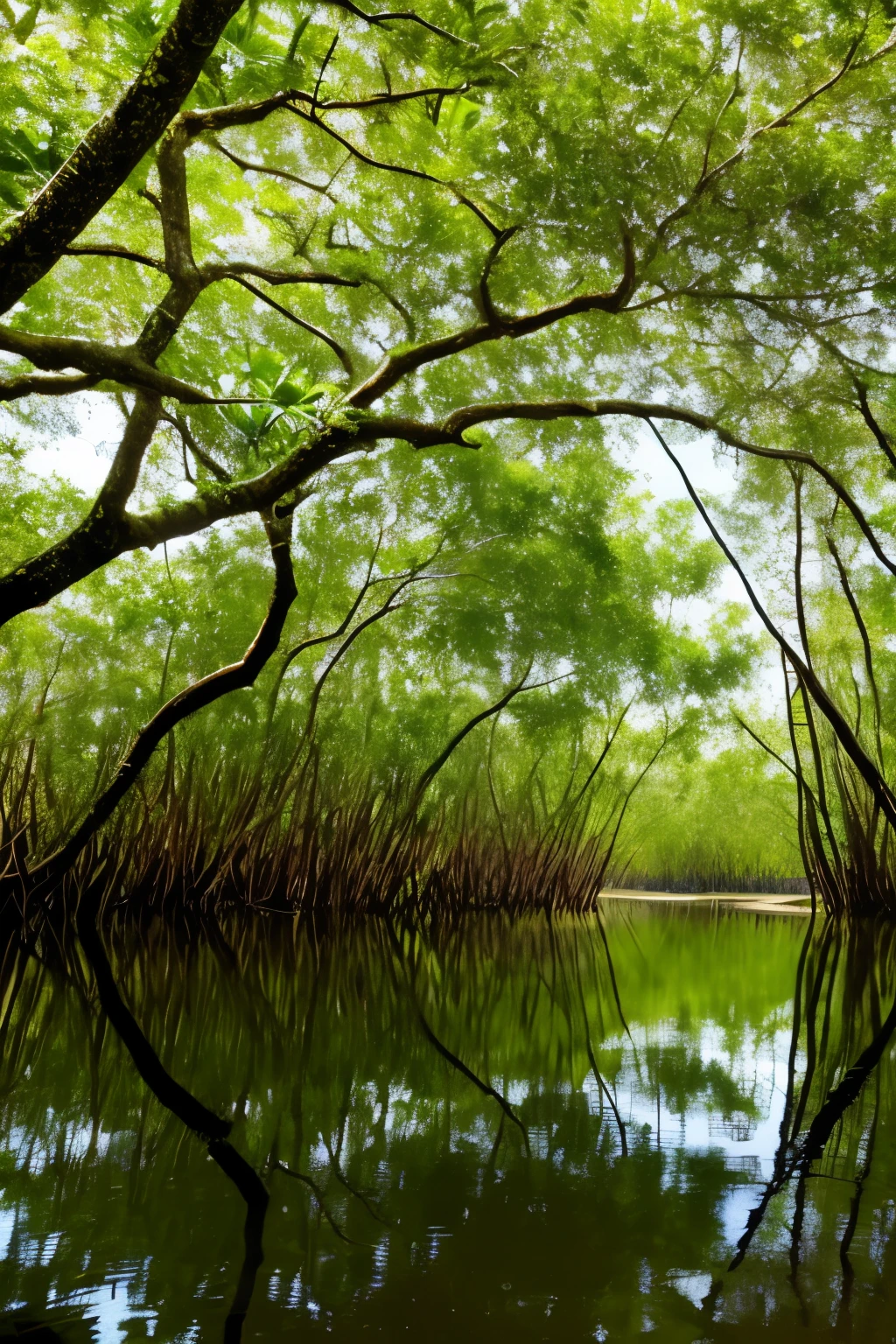 Mangrove swamps on the edge of a tropical shore.