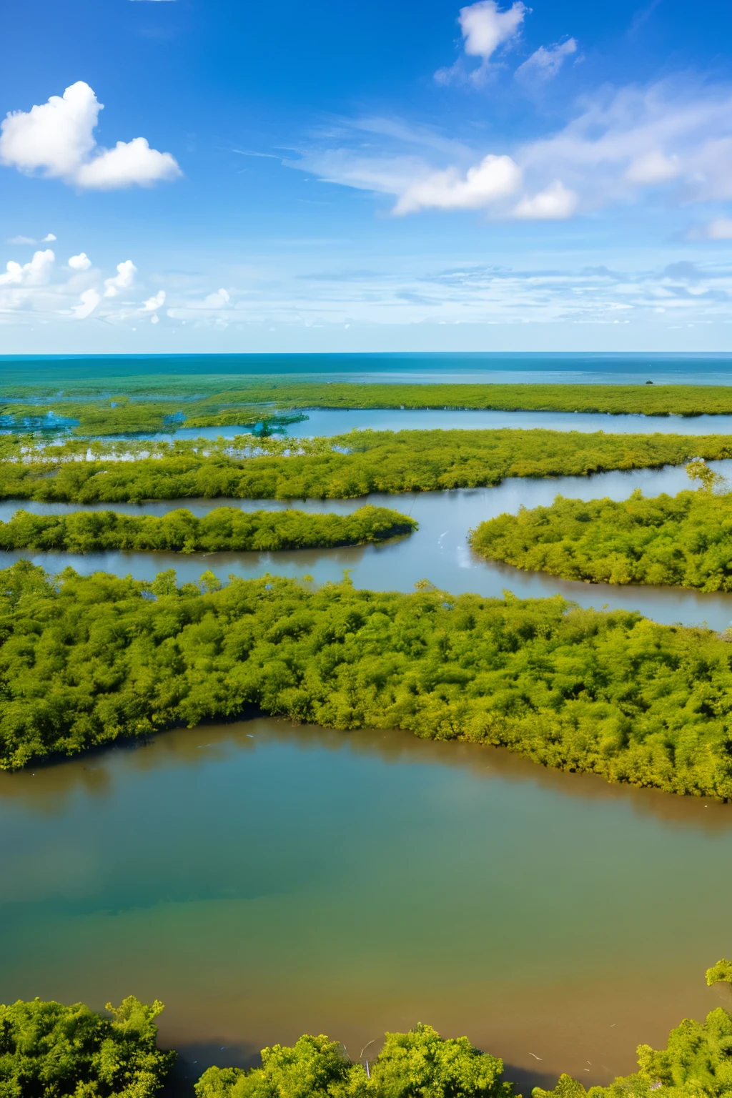 Mangrove swamps on the edge of a tropical shore.