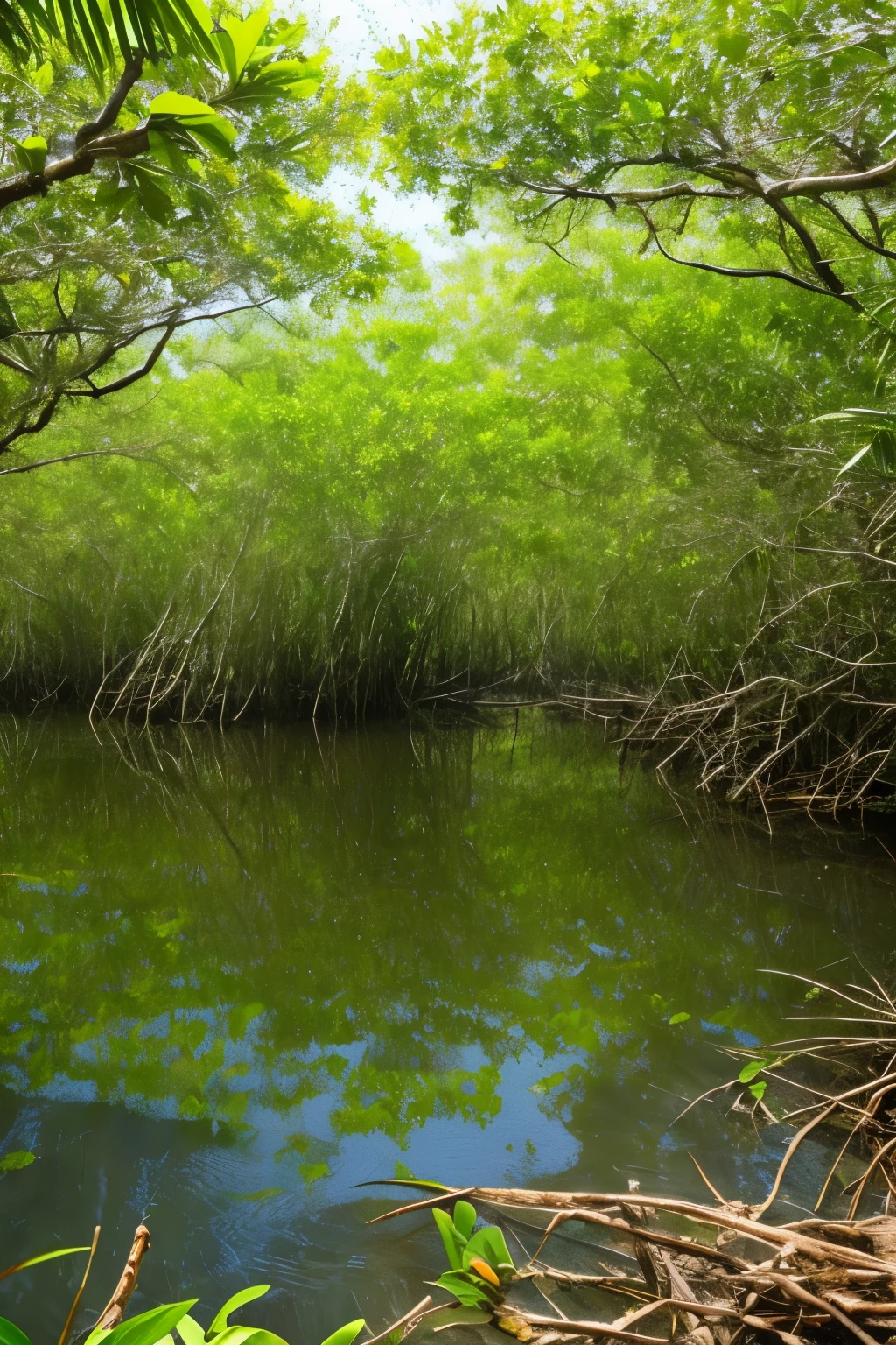 Mangrove swamps on the edge of a tropical shore.