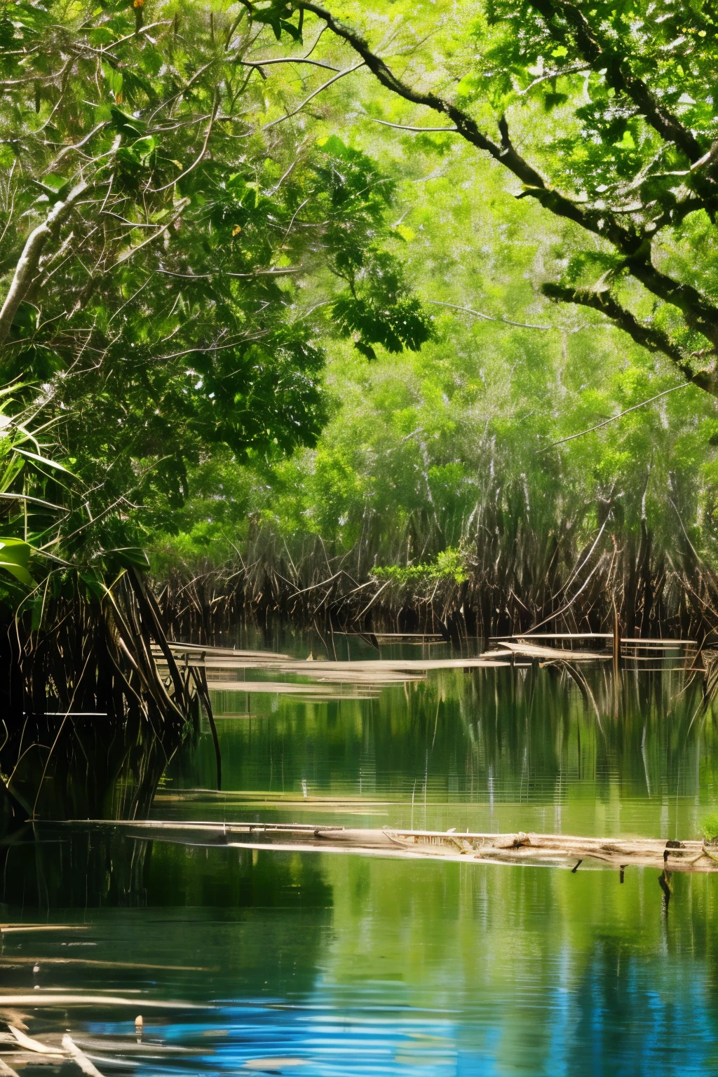 Mangrove swamps on the edge of a tropical shore.