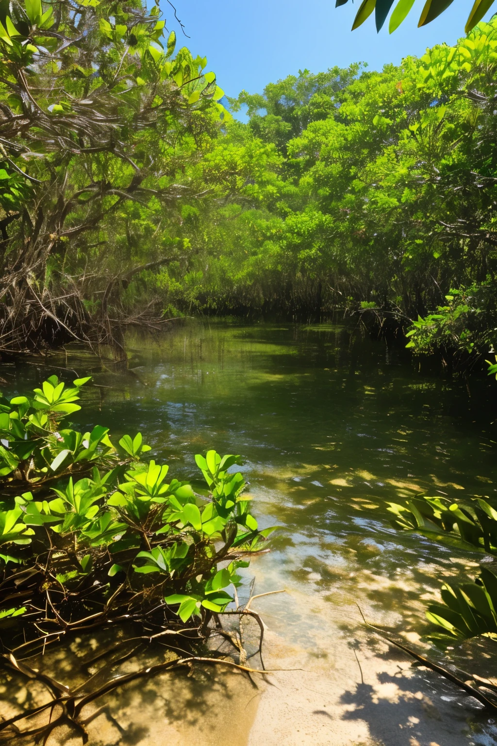 Mangrove swamps on the edge of a tropical shore.