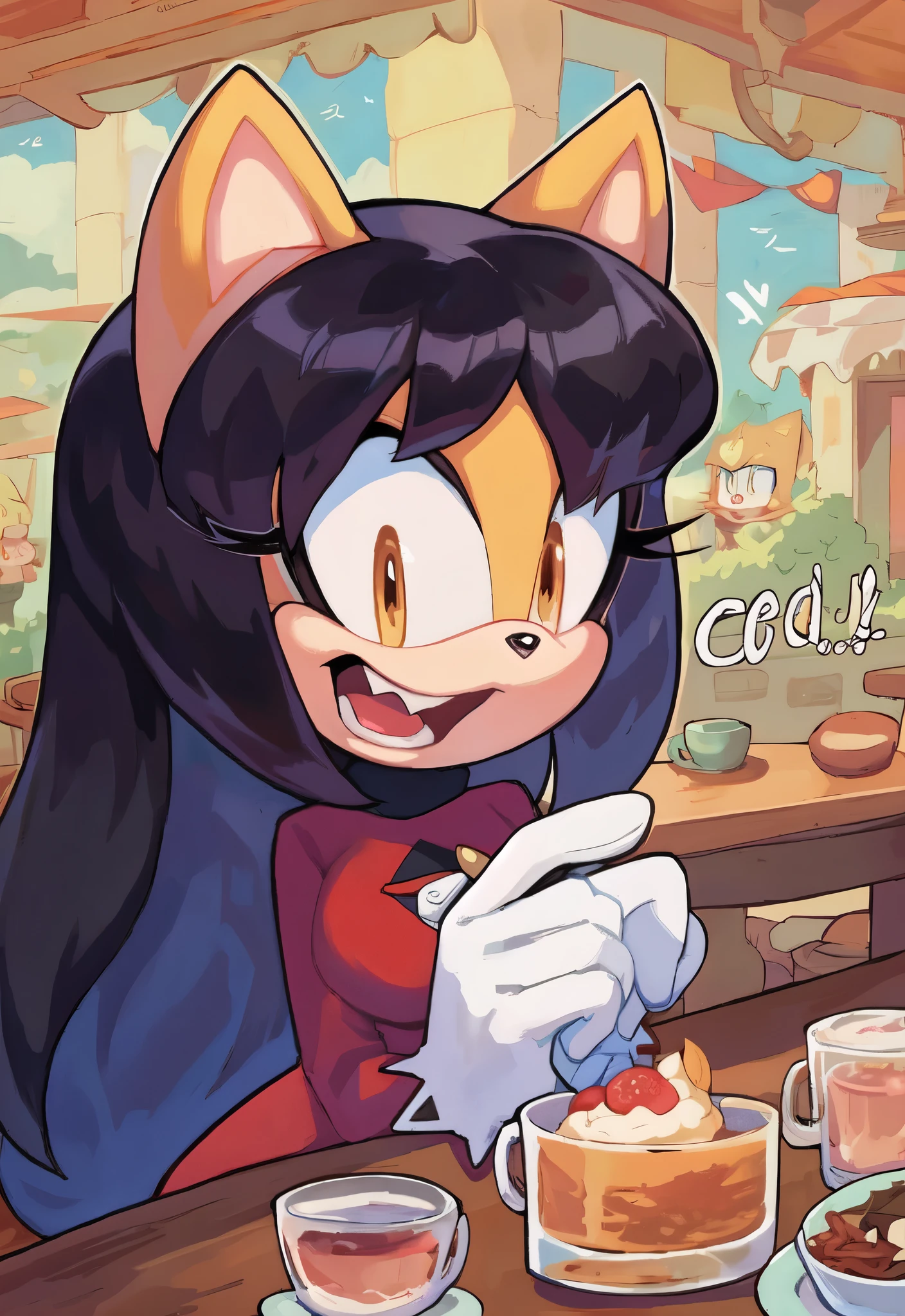 score_9, score_8_up, 2D, flat color, cafe background, looking at viewer, 1girl, very detailed, extremely detailed, honey the cat from the sonic the hedgehog series, portrait, cut off body, shocked expression, puzzled expression, sound lines, open mouth, makeup, light on the lipstick, hair down, long hair, turtleneck sweater, sitting at table, on a date, large bust, milf
