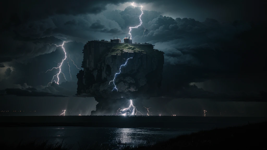 THOR GOD OF THUNDER, mjonir hammer with lightning falling from the sky and entering it, foto bruta, fundo dark, cinematographic, ultra realista, Norse god