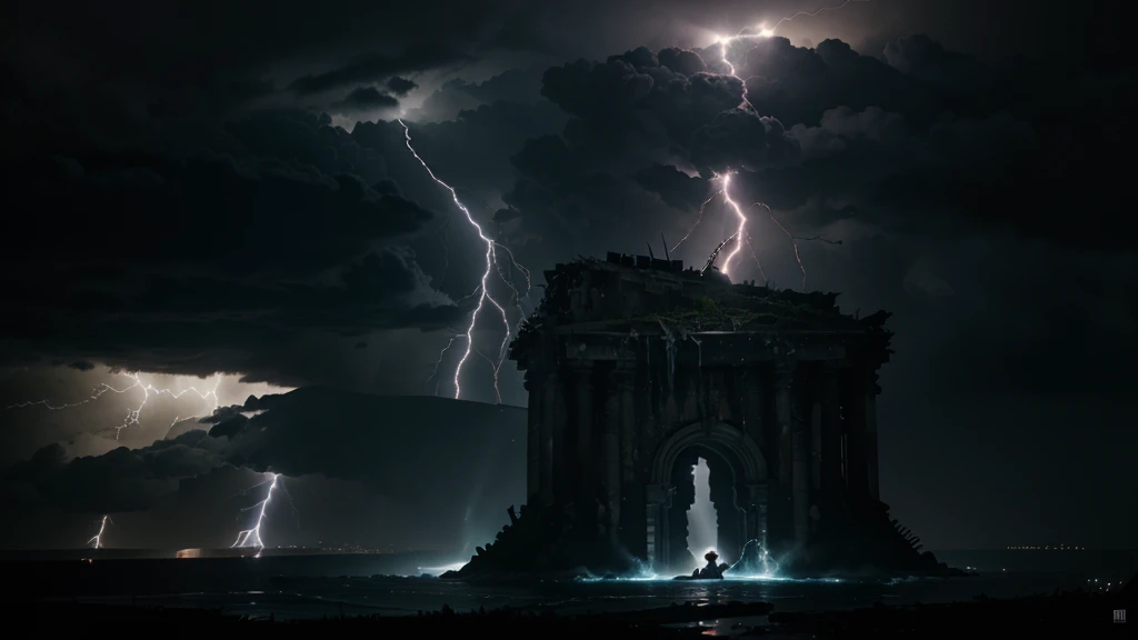 THOR GOD OF THUNDER, mjonir hammer with lightning falling from the sky and entering it, foto bruta, fundo dark, cinematographic, ultra realista, Norse god