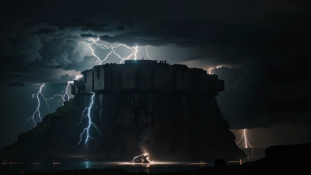 THOR GOD OF THUNDER, mjonir hammer with lightning falling from the sky and entering it, foto bruta, fundo dark, cinematographic, ultra realista, Norse god
