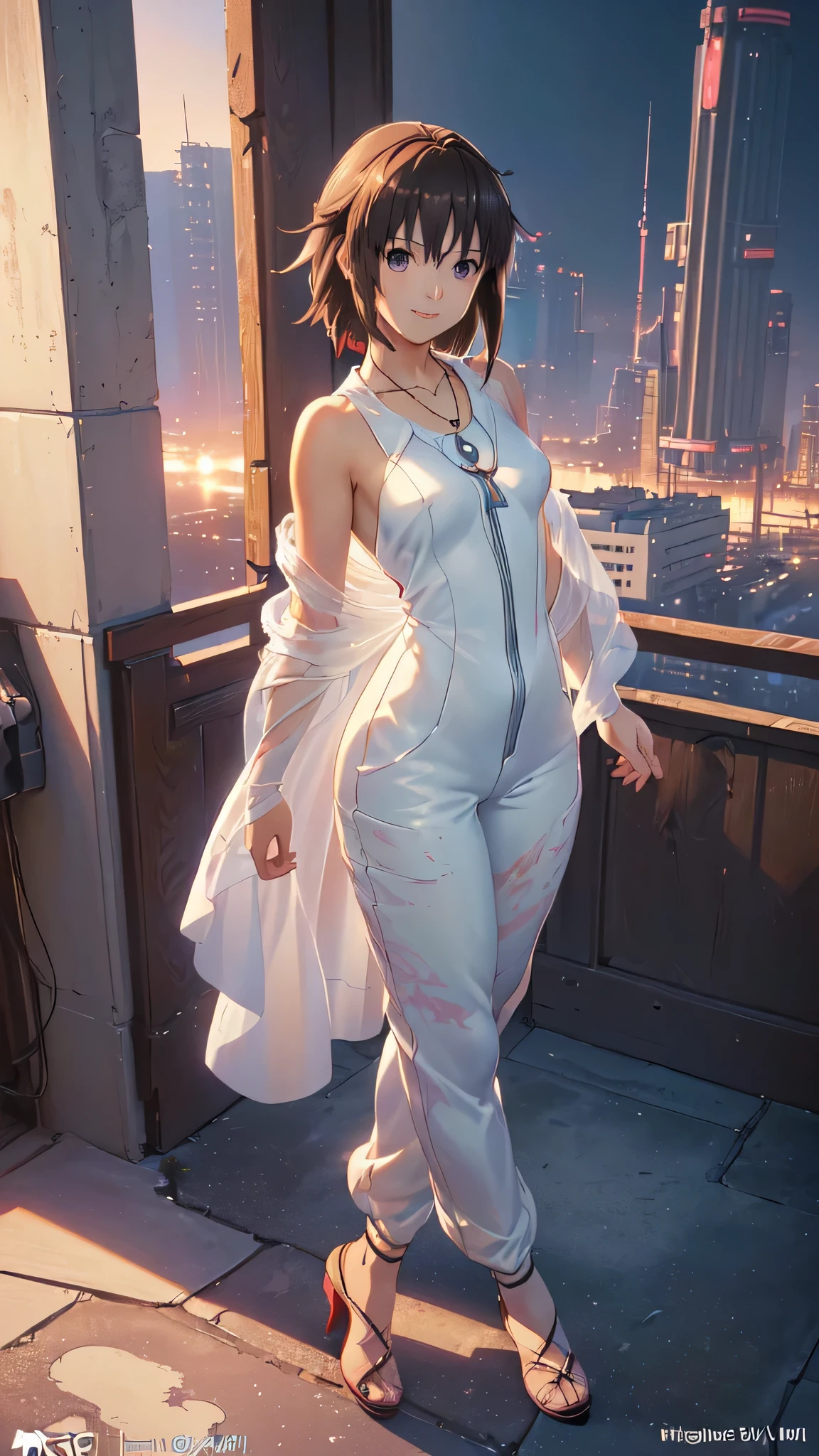 ((Final Fantasy (Yuna), (young girl, 16 years old, full body, naked body, dark hair, light skin, scarlet lips, smile; black, expressive playful eyes, long eyelashes)). ((Anime girl with brown hair hair and white dress with necklace, beautiful character painting, soft anime computer graphics, realistic anime art, beautiful anime woman, Cyberpunk, futurism, tight jumpsuit, anime girl rendering, Makoto Shinkai and Artgerm, realistic 3D anime style, anime realism style, digital art in anime style, beautiful anime girl)), (style, very beautiful young girl)). ((High quality, masterpiece)).very sexy, 75 % nsfw, 60% nude