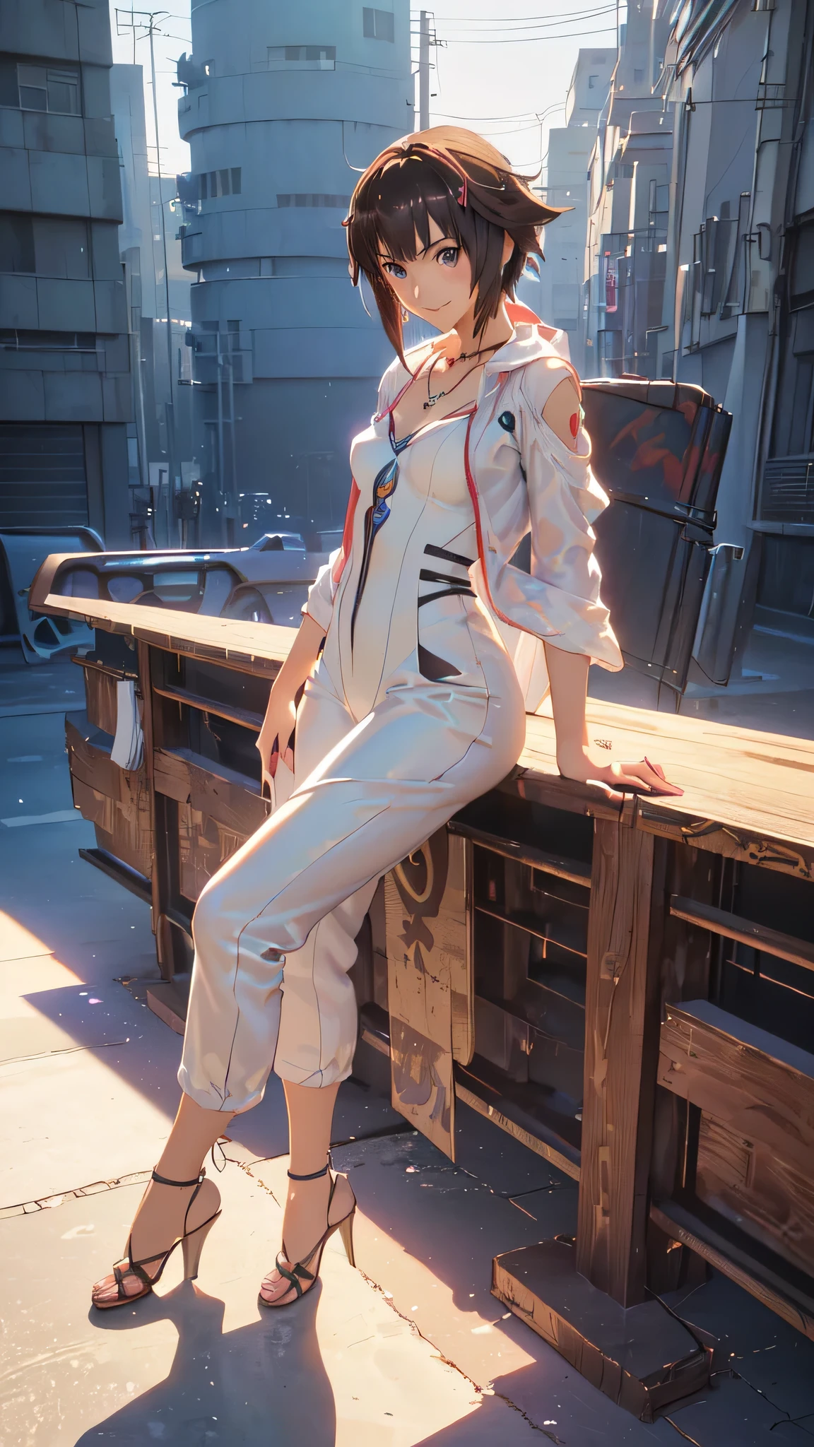 ((Final Fantasy (Yuna), (young girl, 16 years old, full body, naked body, dark hair, light skin, scarlet lips, smile; black, expressive playful eyes, long eyelashes)). ((Anime girl with brown hair hair and white dress with necklace, beautiful character painting, soft anime computer graphics, realistic anime art, beautiful anime woman, Cyberpunk, futurism, tight jumpsuit, anime girl rendering, Makoto Shinkai and Artgerm, realistic 3D anime style, anime realism style, digital art in anime style, beautiful anime girl)), (style, very beautiful young girl)). ((High quality, masterpiece)).very sexy, 75 % nsfw, 60% nude