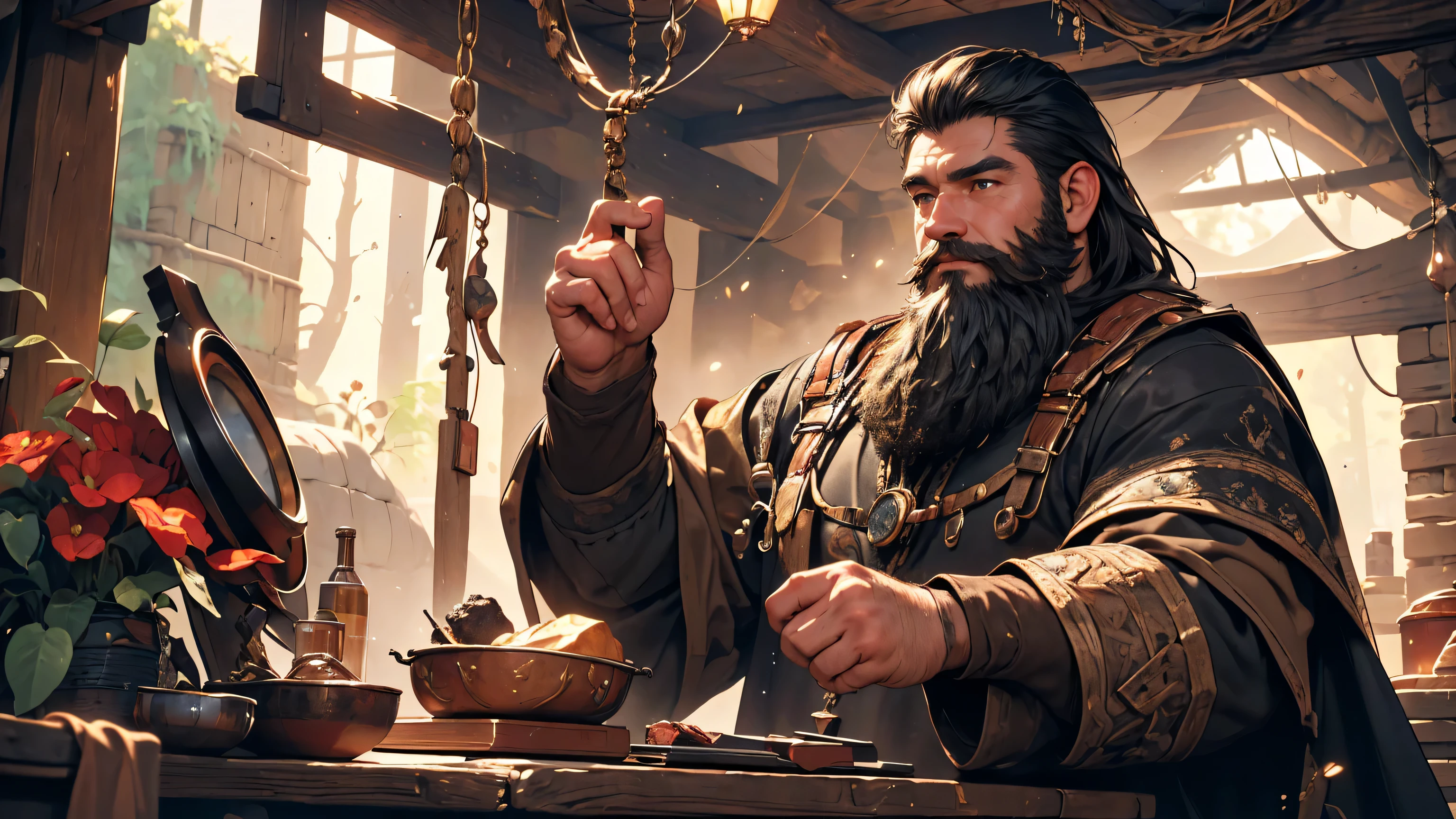best quality,4k,8k,highres,masterpiece:1.2),ultra-detailed,(realistic,photorealistic,photo-realistic:1.37),detailed black hair, detailed beard, detailed dwarf, short black hair, beard, well-built, fantasy, alone mining, mining cave, mining, iron ore, swinging, illustration