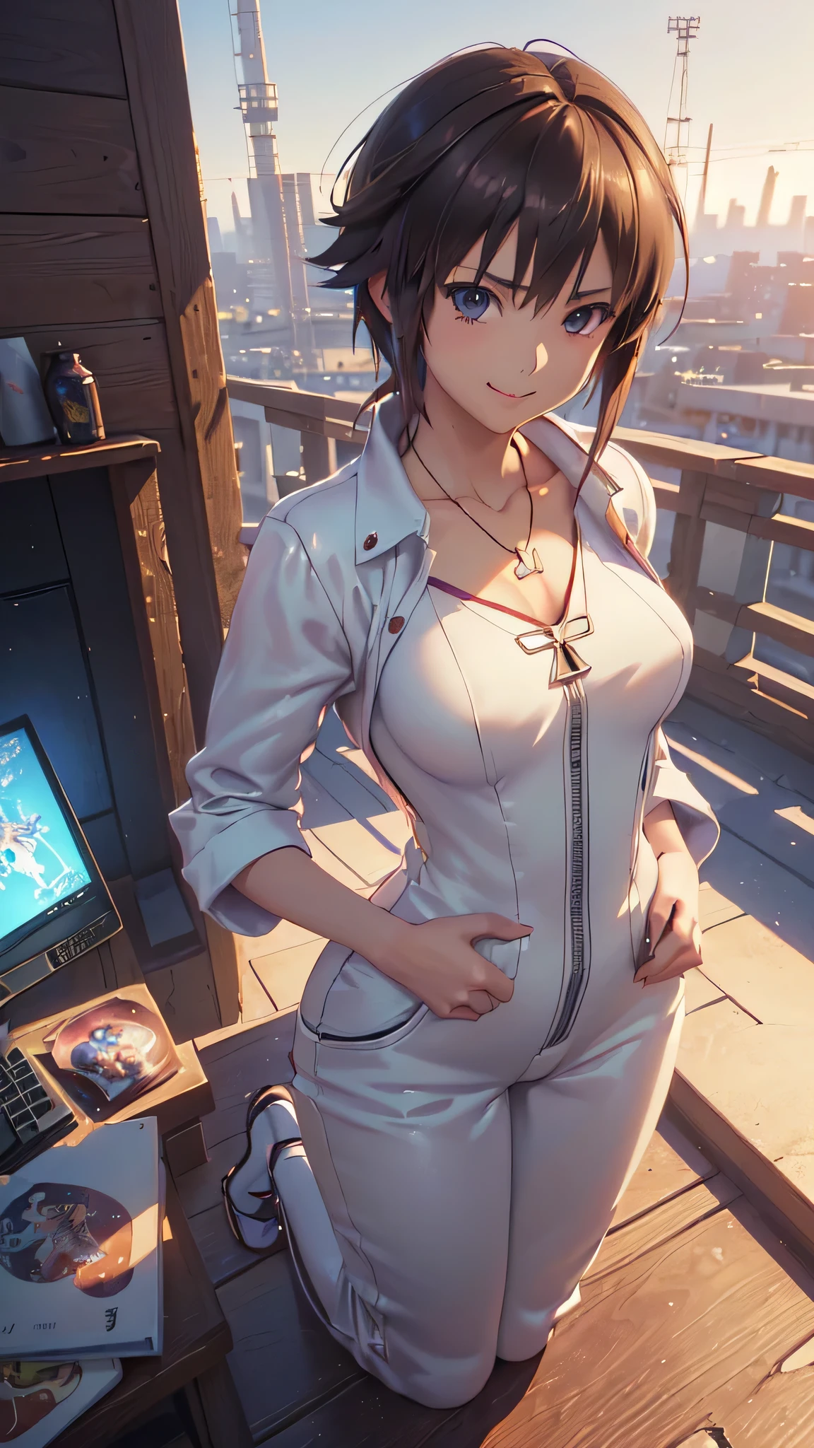 ((Final Fantasy (Yuna), (young girl, 16 years old, full body, naked body, dark hair, light skin, scarlet lips, smile; black, expressive playful eyes, long eyelashes)). ((Anime girl with brown hair hair and white dress with necklace, beautiful character painting, soft anime computer graphics, realistic anime art, beautiful anime woman, Cyberpunk, futurism, tight jumpsuit, anime girl rendering, Makoto Shinkai and Artgerm, realistic 3D anime style, anime realism style, digital art in anime style, beautiful anime girl)), (style, very beautiful young girl)). ((High quality, masterpiece)).very sexy, 75 % nsfw, 60% nude