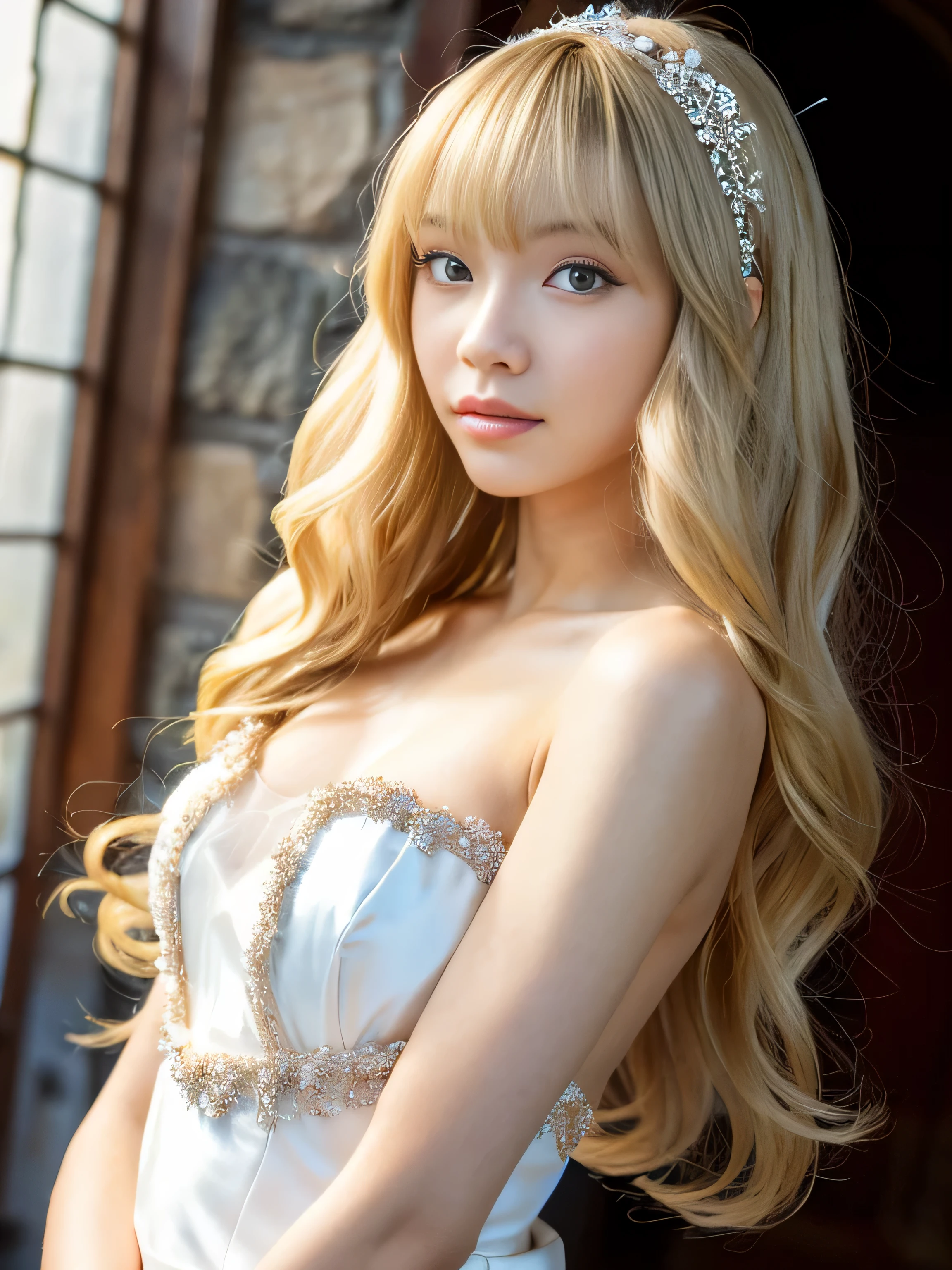 ((whole body)) (big 1.4) Beautiful Fantasy Girl ((highest quality)), ((masterpiece)), (Get used to it), Perfect Face (1 girl) (French) (she is 18 years old、The cutest in France.) ((highest quality)), ((masterpiece)), length blonde hair length, Shining golden hair,Golden Silky Hair, Straight blonde hair, length blonde straight hair, Perfect Silky Straight Hair, Straight blonde hair, length blonde hair, Her hair is long and straight., detailed length blonde hair ((big 1.4)) Super Long Hair down to the ankles ((Neat bangs The neatly trimmed bangs are princess cut and cover the entire forehead.......))... Bright crimson lips good, Anatomically correct hand Thin fingers Anatomically correct five fingers Sexy professional makeup Beautiful French girl face, French facial features, Long Hair shiny Long Hair, length, Shining golden hair, length, Straight Golden Hair, Her hair is long and straight., Super Long Hair girl, Silky Hair, length blonde hair, Silky Hair, length, Flat Hair, Silky texture, Long Hair, length, flowing blonde hair, thin and shiny hair Anatomically correct、White beautiful human skin and detail of hands and fingers Beautiful Eyes Mouth Details the corners of the mouth rise slightly Cool look (The eyebrow color is dark brown.) (Yellow dress posing for a picture, Disney Portraits, tumbler, shin hanga, wearing organza gown, dressed beautiful gown, lady using Yellow dress, color: Yellow, A woman wearing a sparkly floral dress, elegant Yellow skin, gown, Fantasy Dress, Formal Wear, light Yellow beautiful gown, Yellow theme ) (A church with high quality stained glass..) (she'Random Pause) (Random model standing pose)