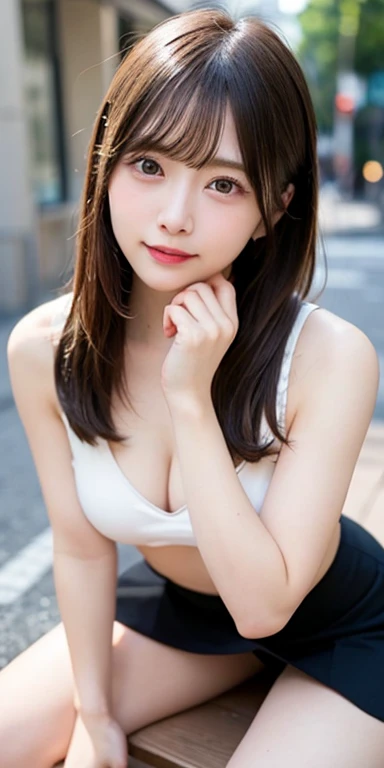 Tabletop, highest quality, figure, Very detailed, In detail, High resolution, 8k wallpaper, Perfect dynamic composition, Beautiful fine details, Natural color lip, Random sexy poses,Seductive clothing、smile,Aoyama Street Walk、20-year-old girl、Excessive clothing、No underwear、No underwear、Skirt flip、Skirt tucked up、Exhibitionism、Hold down the flipped up skirt with your hands、Skirt flipで性器があらわ、Fancy little panties、Lower body naked、No bra、No Panties、squat、Spread your legs、hide