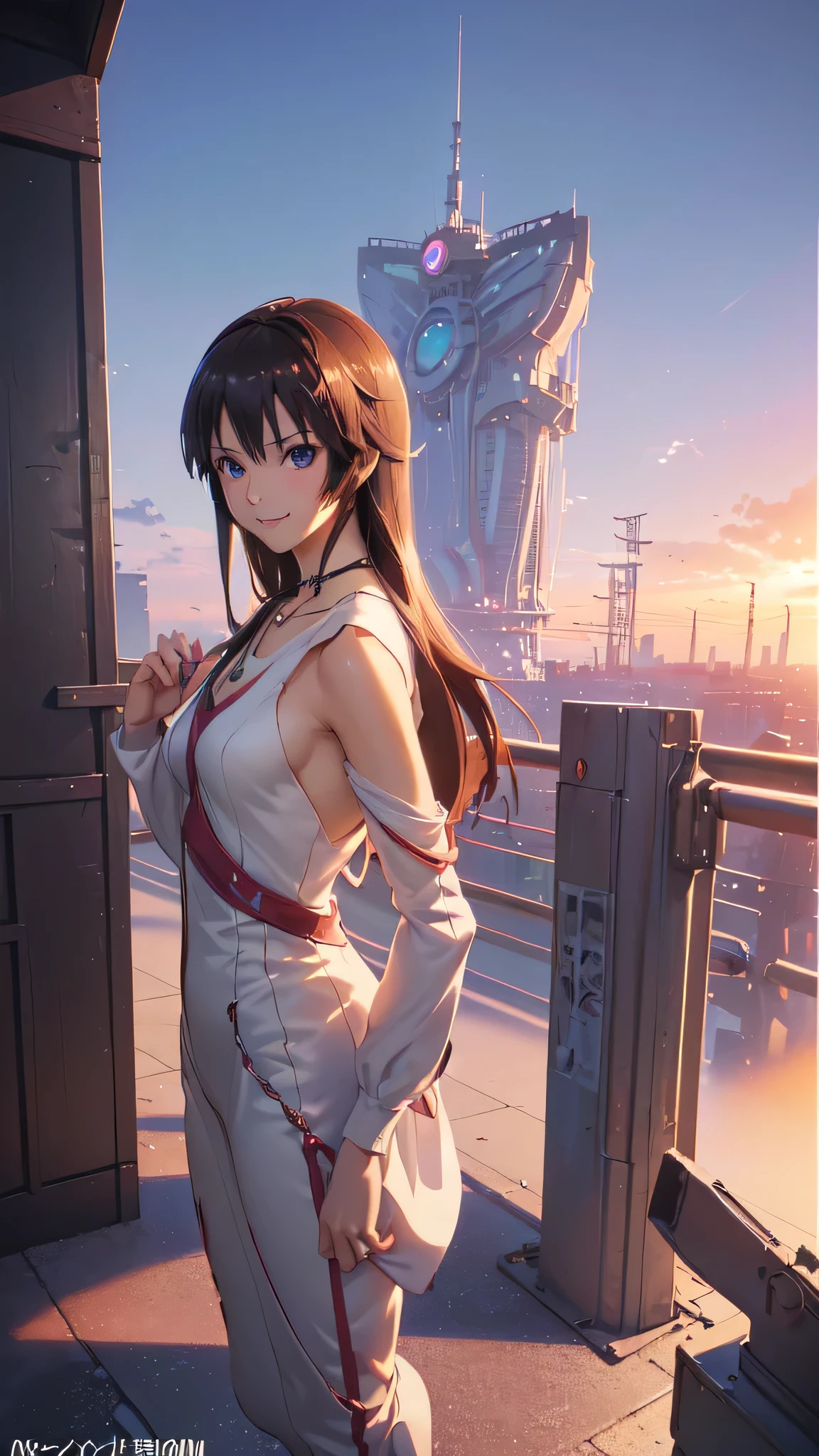 ((Final Fantasy (Yuna), (young girl, , full body, naked body, dark hair, light skin, scarlet lips, smile; black, expressive playful eyes, long eyelashes)). ((Anime girl with brown hair hair and white dress with necklace, beautiful character painting, soft anime computer graphics, realistic anime art, beautiful anime woman, Cyberpunk, futurism, tight jumpsuit, anime girl rendering, Makoto Shinkai and Artgerm, realistic 3D anime style, anime realism style, digital art in anime style, beautiful anime girl)), (style, very beautiful young girl)). ((High quality, masterpiece)).very sexy, 75 % nsfw, 60% nude