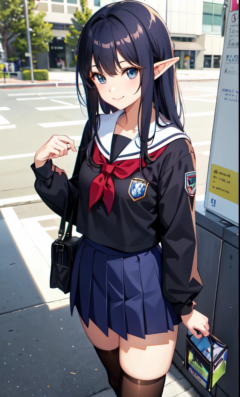 girl、smile、Elf、As Adult、high school student、uniform、Serafuku、(Small breasts)、