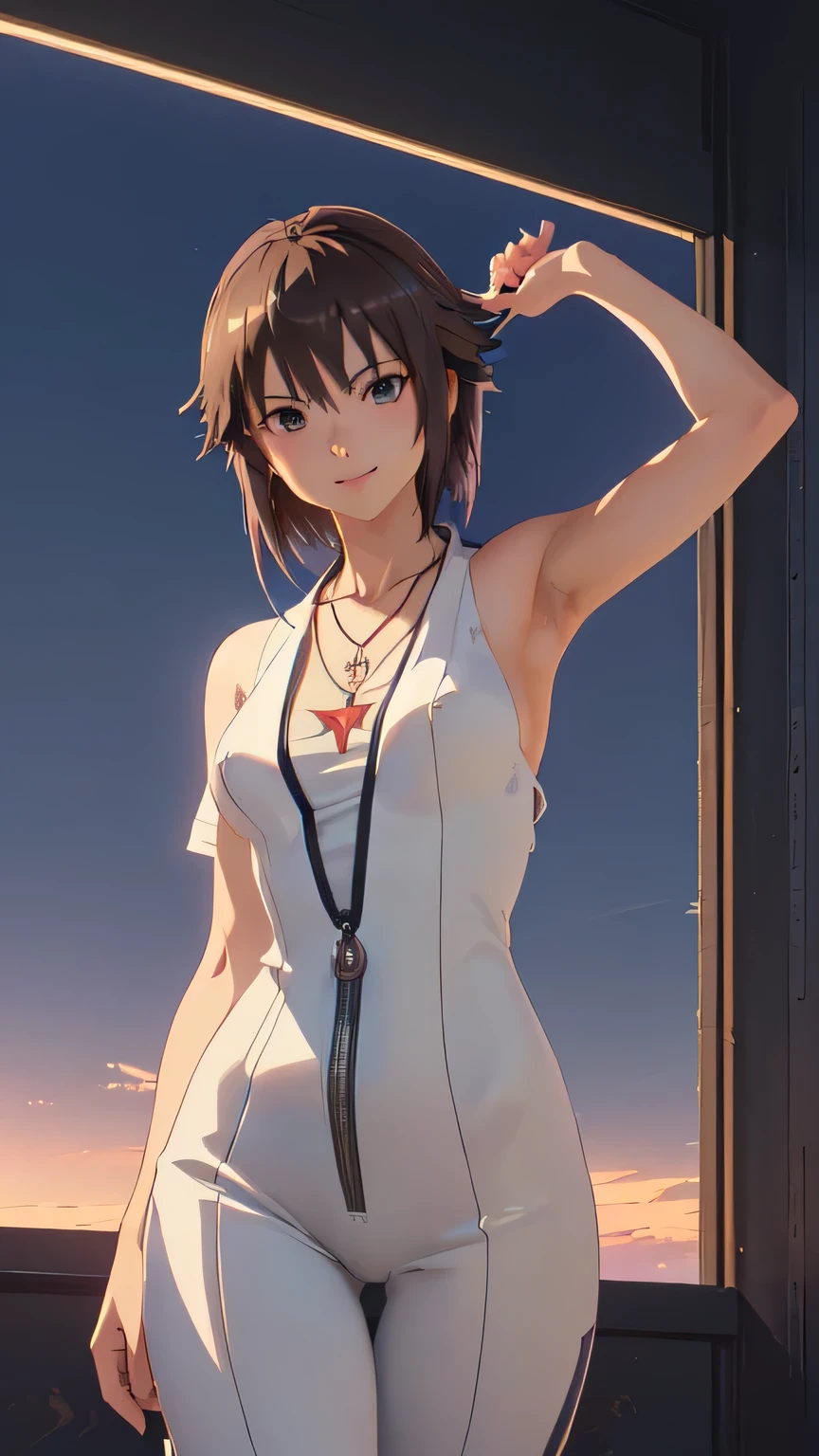 ((Final Fantasy (Yuna), (young girl, , full body, naked body, dark hair, light skin, scarlet lips, smile; black, expressive playful eyes, long eyelashes)). ((Anime girl with brown hair hair and white dress with necklace, beautiful character painting, soft anime computer graphics, realistic anime art, beautiful anime woman, Cyberpunk, futurism, tight jumpsuit, anime girl rendering, Makoto Shinkai and Artgerm, realistic 3D anime style, anime realism style, digital art in anime style, beautiful anime girl)), (style, very beautiful young girl)). ((High quality, masterpiece)).very sexy, 75 % nsfw, 60% nude