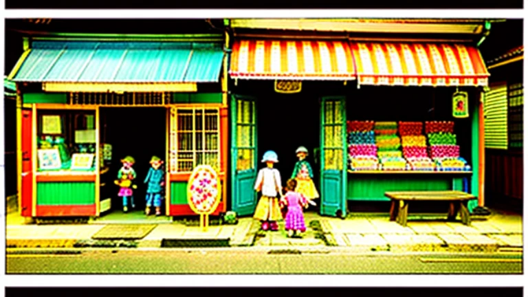 Candy shop、Sunset on 3rd Street、Children playing with a spinning top、Parents and children playing with kites、Children playing with menko、Children shopping at a candy store、Old Japanese tiled house、Scene of children playing、A crowd of children playing in front of a candy store、Children's smiling faces、Children's smiling faces、Children's smiling faces、Grandma poster girl of a candy store、Candy Shop Mask、Showa era masks、Hyotko mask、