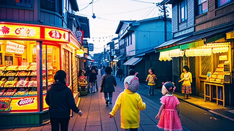Candy shop、Sunset on 3rd Street、Children playing with a spinning top、Parents and children playing with kites、Children playing with menko、Children shopping at a candy store、Old Japanese tiled house、Scene of children playing、A crowd of children playing in front of a candy store、Children&#39;s smiling faces、Children&#39;s smiling faces、Children&#39;s smiling faces、Grandma poster girl of a candy store、Candy Shop Mask、Showa era masks、Hyotko mask、