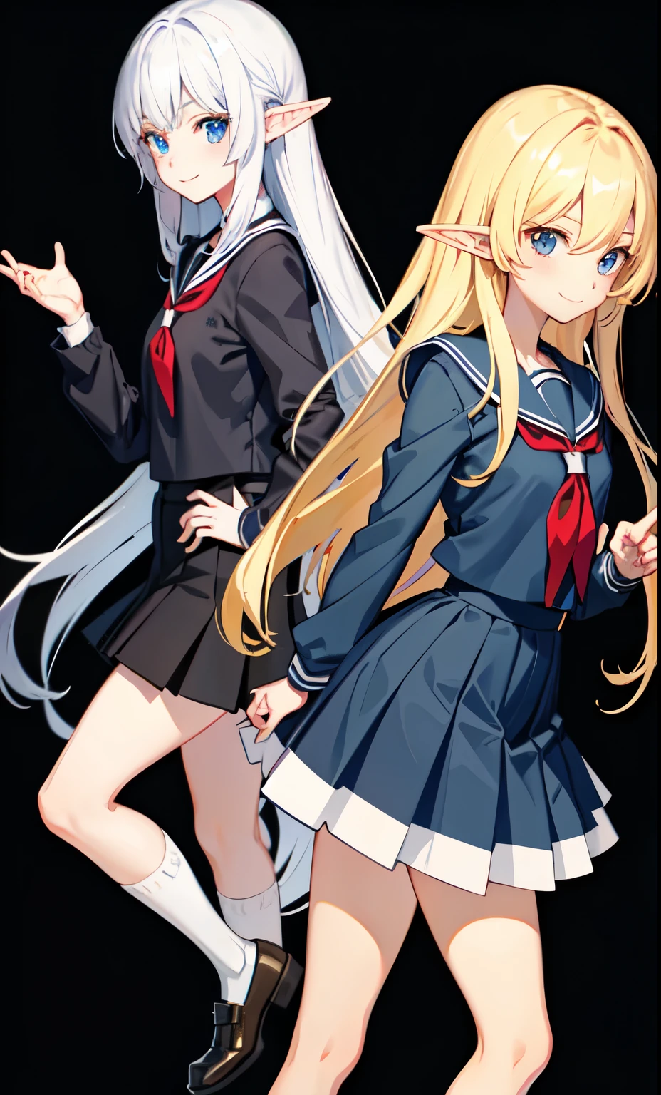 girl、smile、Elf、As Adult、high school student、uniform、Serafuku、（Small breasts）、
