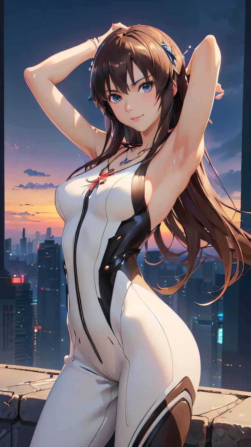 ((Final Fantasy (Yuna), (young girl, 16 years old, full body, naked body, dark hair, light skin, scarlet lips, smile; black, expressive playful eyes, long eyelashes)). ((Anime girl with brown hair hair and white dress with necklace, beautiful character painting, soft anime computer graphics, realistic anime art, beautiful anime woman, Cyberpunk, futurism, tight jumpsuit, anime girl rendering, Makoto Shinkai and Artgerm, realistic 3D anime style, anime realism style, digital art in anime style, beautiful anime girl)), (style, very beautiful young girl)). ((High quality, masterpiece)).very sexy, 75 % nsfw, 60% nude