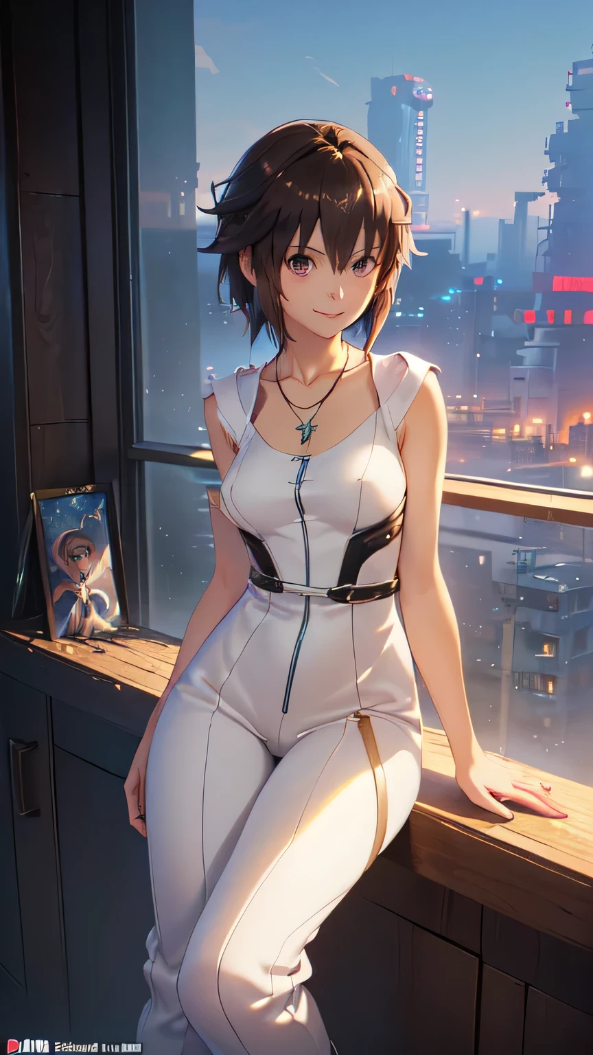 ((Final Fantasy (Yuna), (young girl, , full body, naked body, dark hair, light skin, scarlet lips, smile; black, expressive playful eyes, long eyelashes)). ((Anime girl with brown hair hair and white dress with necklace, beautiful character painting, soft anime computer graphics, realistic anime art, beautiful anime woman, Cyberpunk, futurism, tight jumpsuit, anime girl rendering, Makoto Shinkai and Artgerm, realistic 3D anime style, anime realism style, digital art in anime style, beautiful anime girl)), (style, very beautiful young girl)). ((High quality, masterpiece)).very sexy, 75 % nsfw, 60% nude