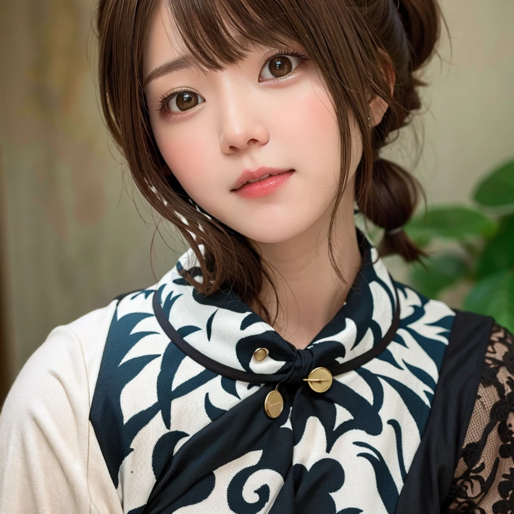 brown hair, hair over shoulder, ponytail, grin, blush, Surrealism, Hyperrealism, Verism, wide shot, UHD, masterpiece, ccurate, anatomically correct, textured skin, super detail, high details, high quality, highres, 1080P, HD, 8k