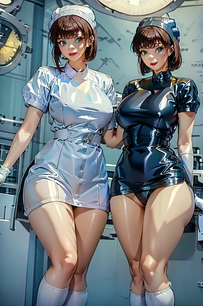 nurse uniform,hospital, latex nurse suit,nurses,busty,elbow gloves,labcoat,dark green hair woman,white eyes , gigantic ,medical instruments,asian nurse,two nurses,speculum,examination room,oversize ,big ass ,strap on, lay on table ,legs spreaded,giving birth,gyno chair , dentist,Milf,latex,green uniform