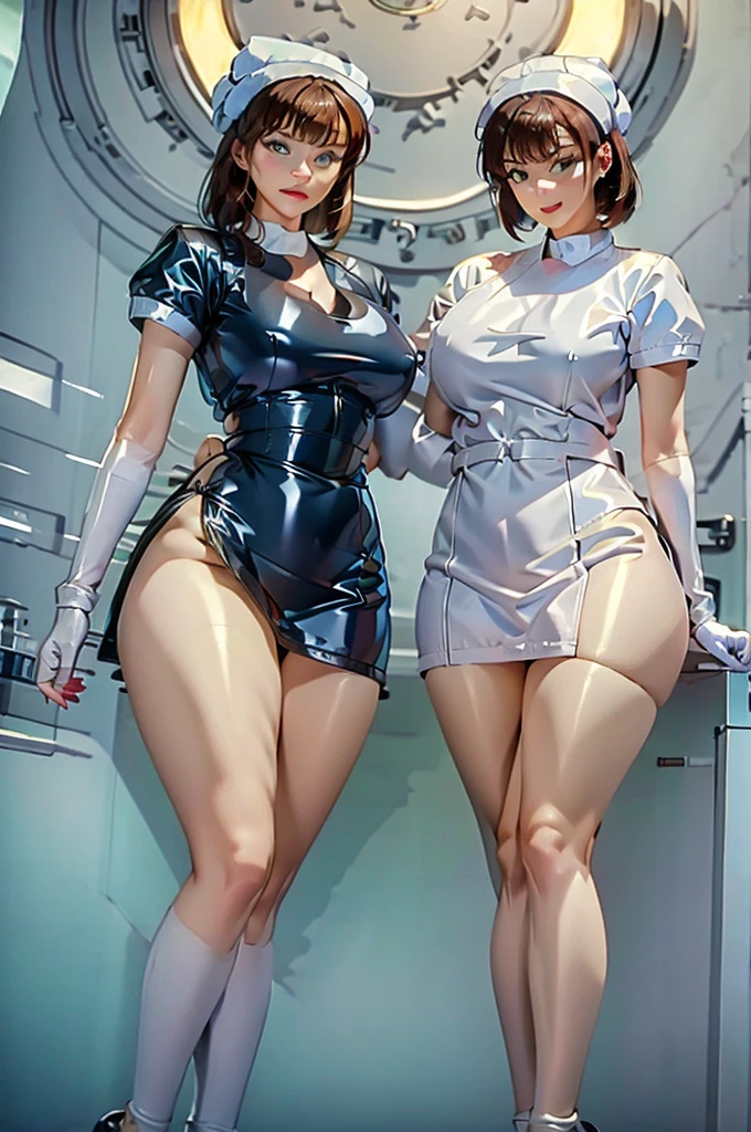 nurse uniform,hospital, latex nurse suit,nurses,busty,elbow gloves,labcoat,dark green hair woman,white eyes , gigantic ,medical instruments,asian nurse,two nurses,speculum,examination room,oversize ,big ass ,strap on, lay on table ,legs spreaded,giving birth,gyno chair , dentist,Milf,latex,green uniform