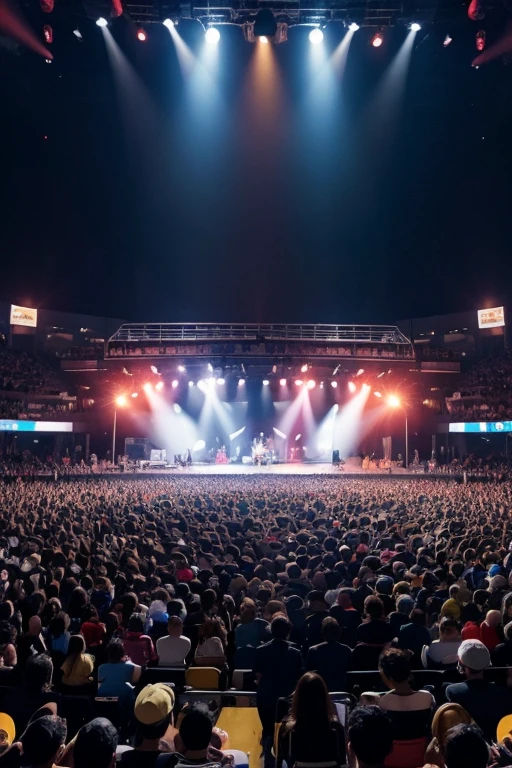 Pop music style concert stage and crowd