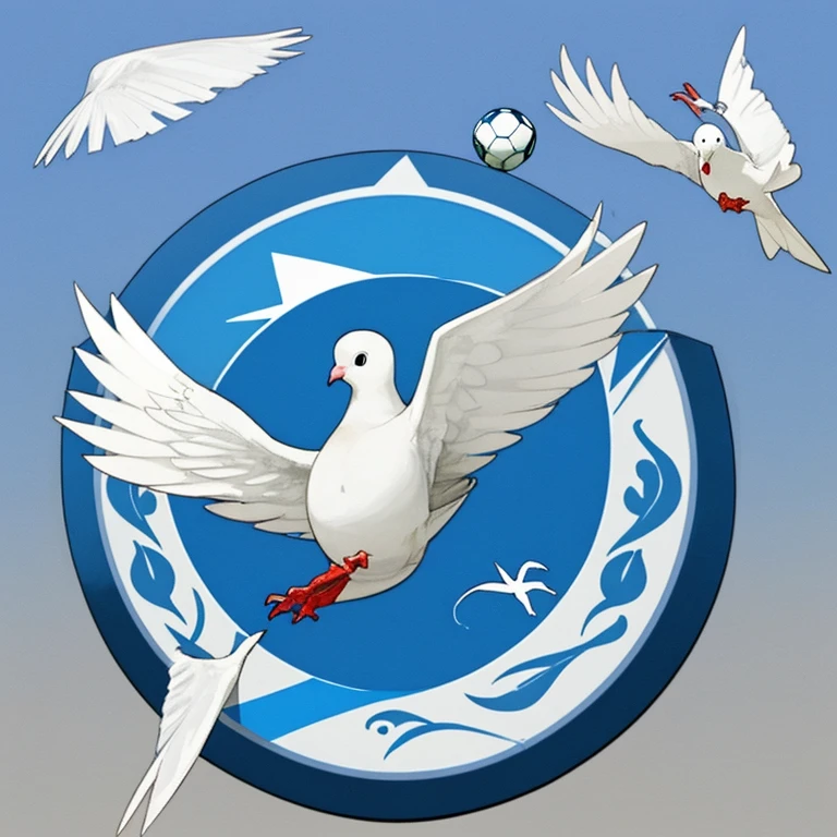 Create a blue and white soccer shield, with a dove and a ball inside 