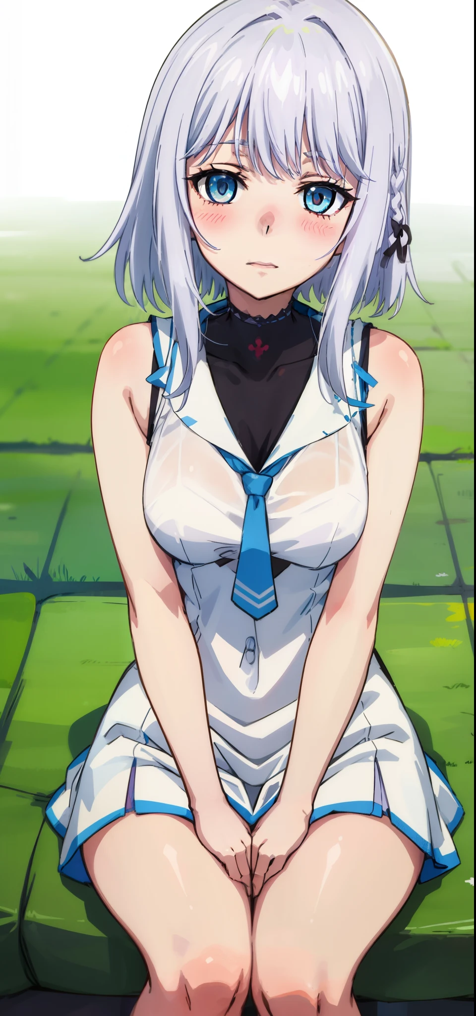 1 girl, kanon kanase, , blush, medium breasts, sleeveless, dress, sitting.