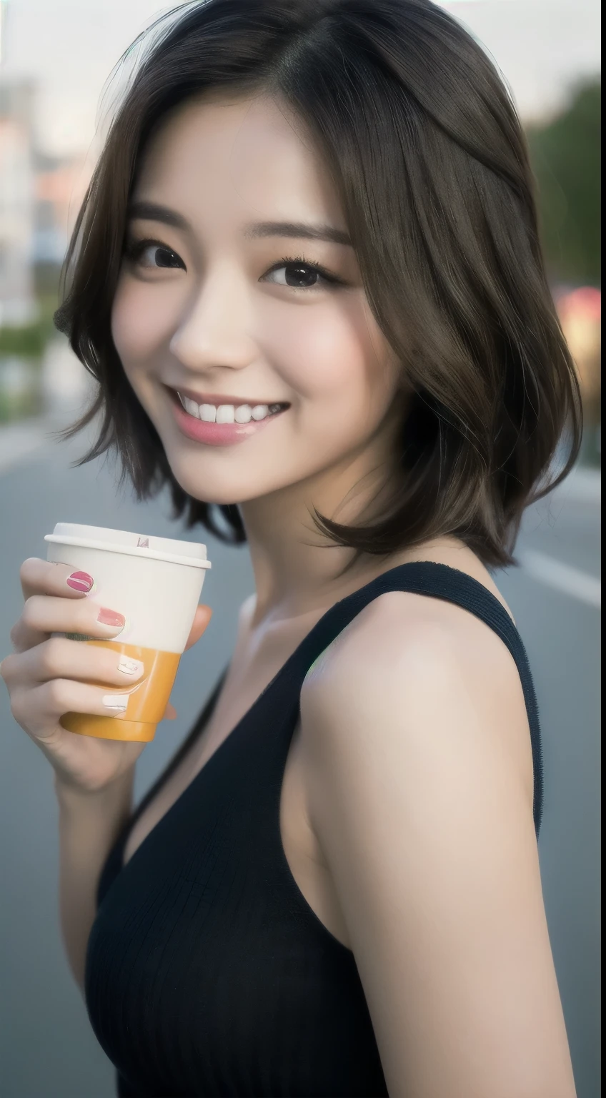 Short Hair Outdoor Fair Skin Disheveled Hair smiling Japan Woman, Super Cute, Soft and Face, Brown Hair, 8K Resolution, Ultra Realistic, Super Definition, Soft Body Toned Ass Night, A Cup Small ((Highest Definition, 8k, Masterpiece: 1.3)), Super Definition Face, Super Definition Lips, Fine Eyes, Double Eyelids