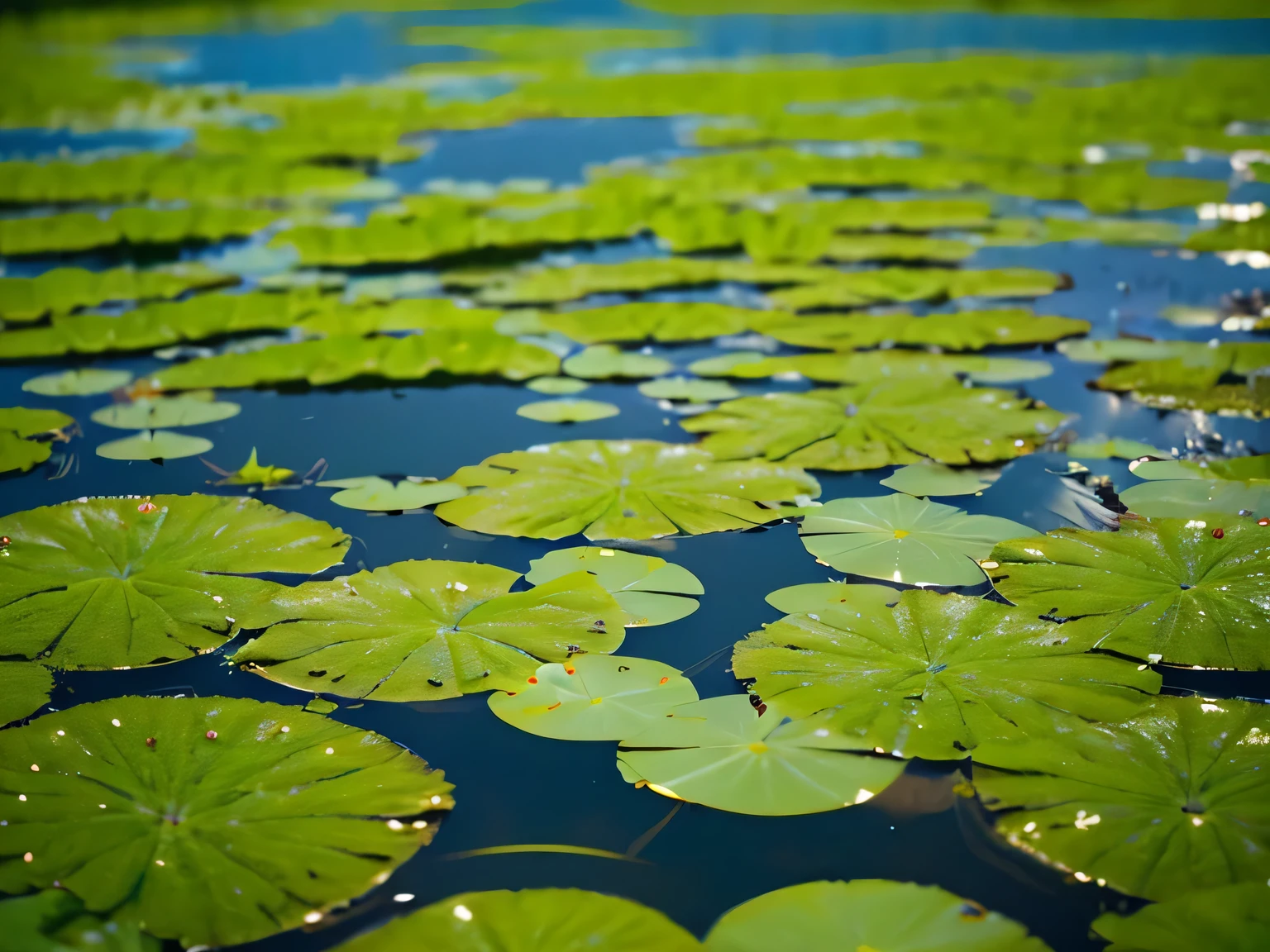 Fallen leaves float on the water,float,duckweed,calm waters,autumn,best quality,masterpiece,(Soft colors:1.2)