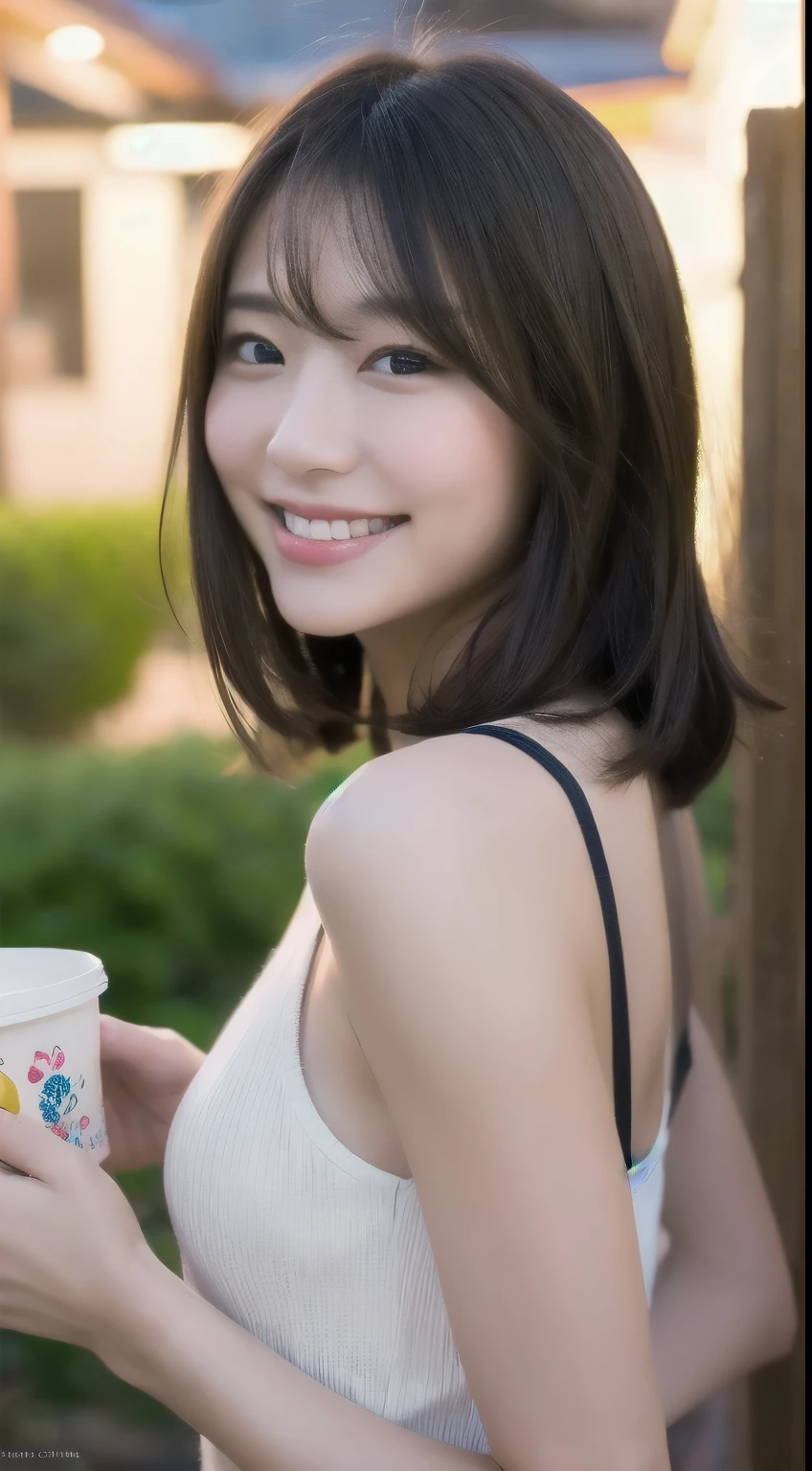 Short Hair Outdoor Fair Skin Disheveled Hair smiling Japan Woman, Super Cute, Soft and Face, Brown Hair, 8K Resolution, Ultra Realistic, Super Definition, Soft Body Toned Ass Night, A Cup Small ((Highest Definition, 8k, Masterpiece: 1.3)), Super Definition Face, Super Definition Lips, Fine Eyes, Double Eyelids