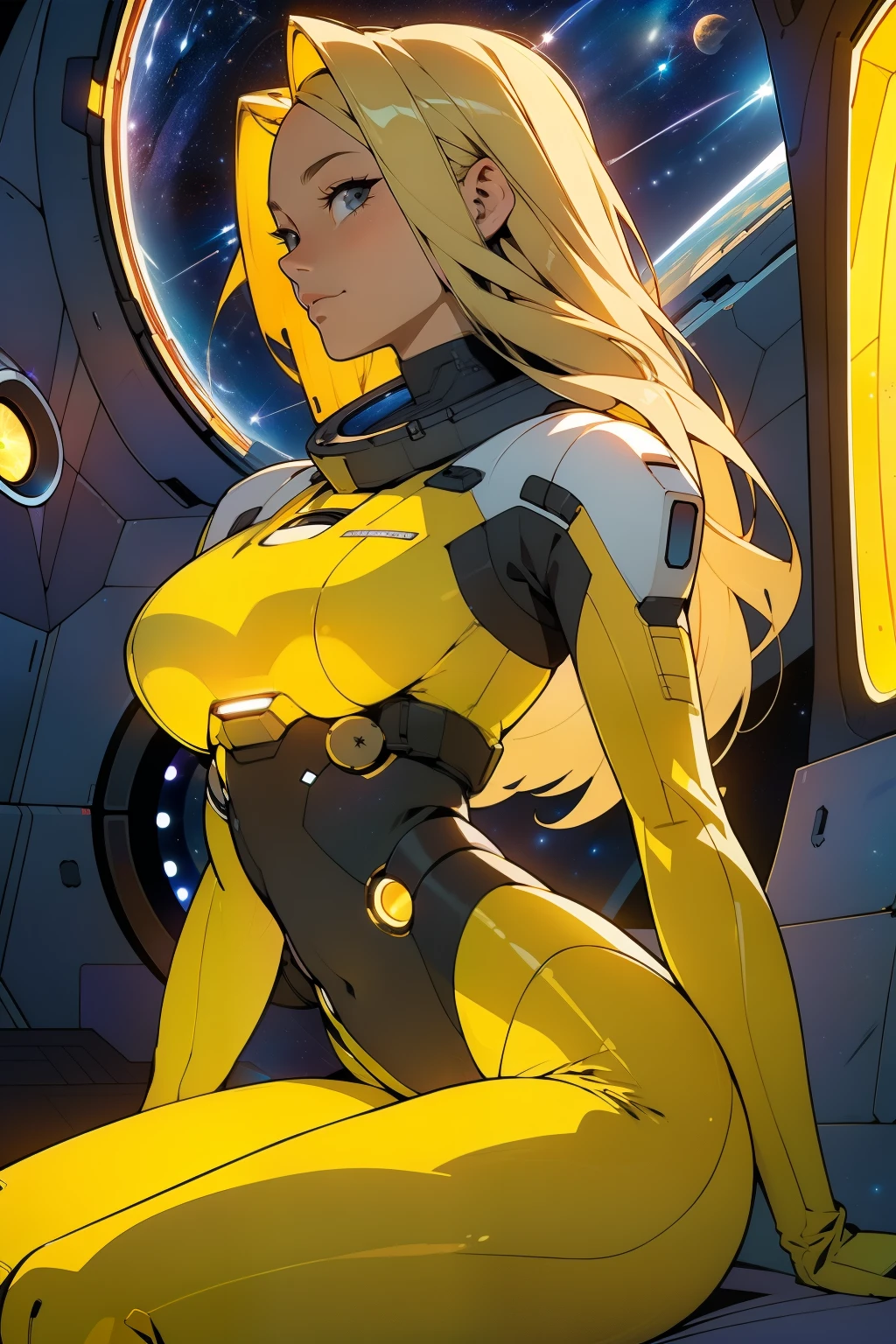 EDI, En pie, Visera amarilla, solamente, Parte superior del cuerpo, They are smiling,
Space Station, Computadoras, Caderas,
(Stunningly Detailed, Hermosa cara detallada, Obra maestra, hermosos ojos detallados, La mejor calidad) solamente,
