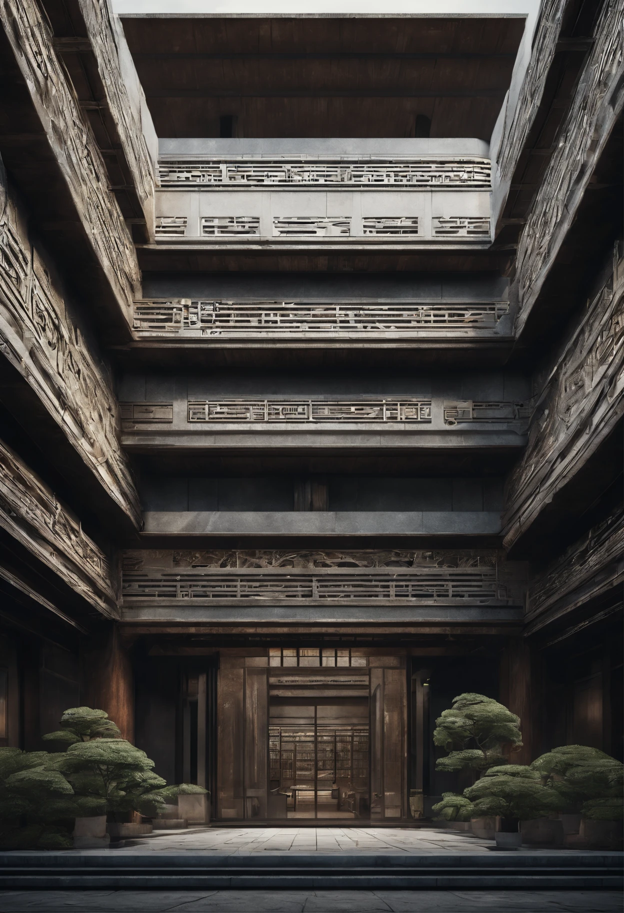 In the center of China、Majestic Mountain々The magnificent modern building stands proudly against the backdrop of。This masterpiece is captured in breathtaking detail.、It represents the grandeur of the film.。The highest quality and ultra-high resolution 16K UHD、Define all the complex lines and raw photorealistic textures、Photorealistic 1.Shows 4 reality expressions。Sharp rendering、Bring the building's soaring heights and intricate architectural details to life。Captured by Lee Jeffries' expert lens, this high definition image is、The beauty of the building is reflected in its raw form.、A perfect combination of modern architecture and the raw power of nature.。