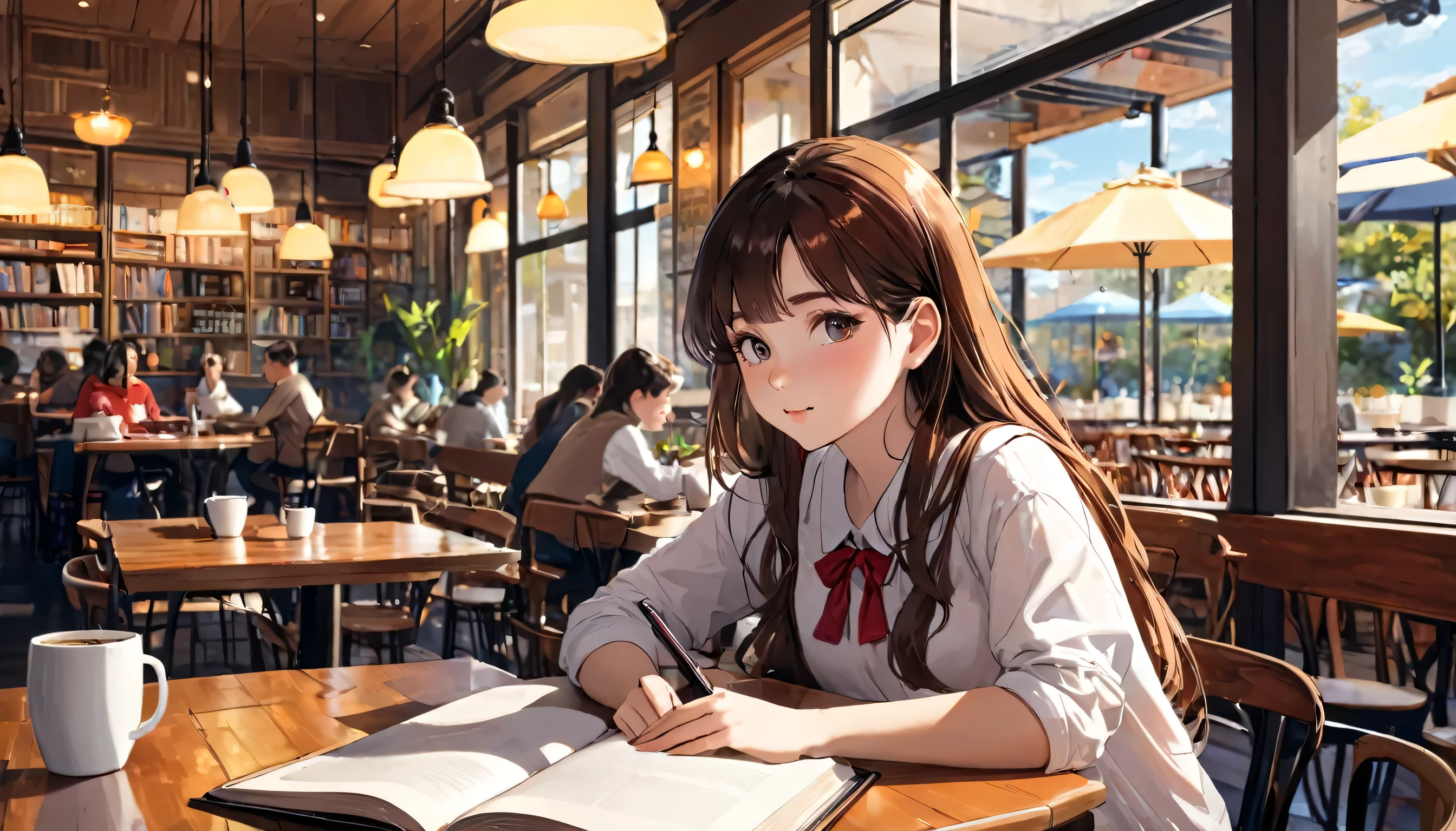 Girl studying in cafe