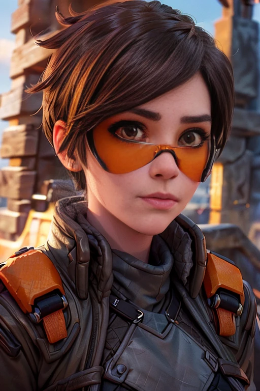 score_9, score_8_up, score_7_up, score_6_up, score_5_up, 1girl, Tracer, Game of Thrones, tight orange dress, short brown hair, brown eyes, (insanely detailed, beautiful detailed face, masterpiece, best quality) 