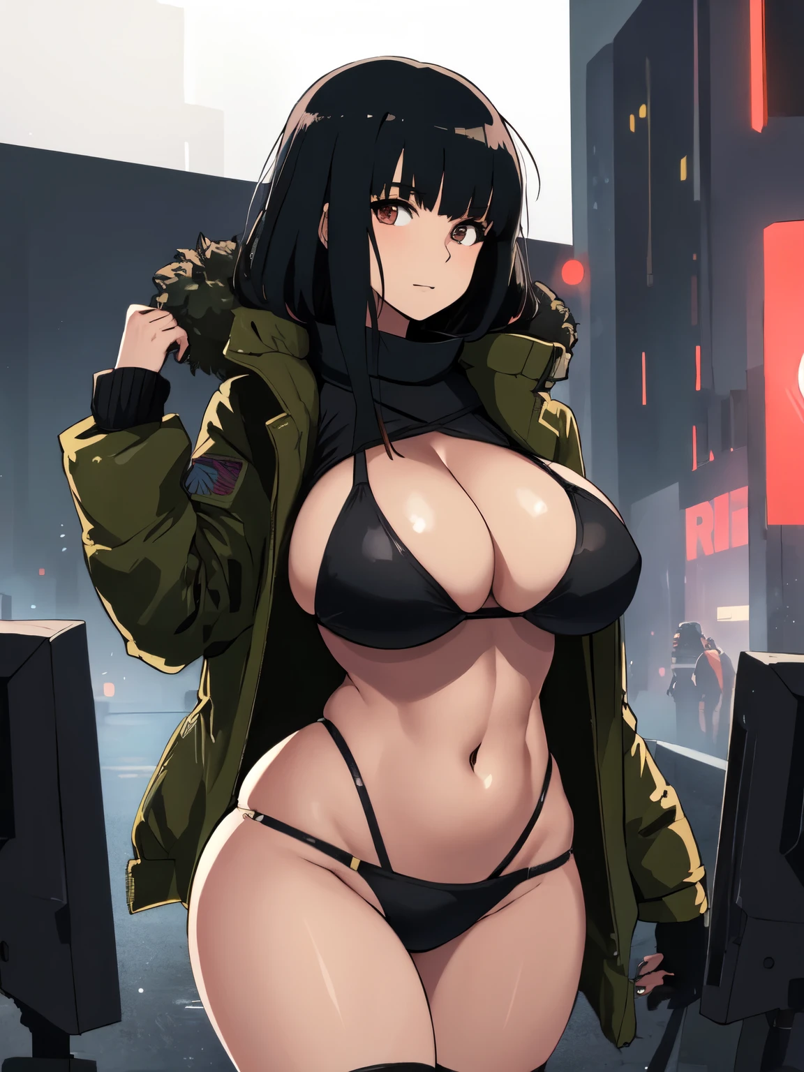 1female,25 age old,Large breasts,Pornographic exposure, 独奏,(Background with:aerodrome,coniferous forest,at winter season,Snow on the ground) with his long black hair, standing on your feet,Sweat profusely,drenched all over the body,seen from the front, curlies, mostly cloudy sky,(((tmasterpiece),(Very detailed CG unity 8K wallpaper),best qualtiy,cinmatic lighting,detailed back ground,beatiful detailed eyes,Bright pupils,(Very fine and beautiful),(Beautiful and detailed eye description),ultra - detailed,tmasterpiece,)),facing at camera,A high resolution,ultra - detailed),special ops,Sexy camouflage army uniform,revealing breasts,Bare genitalia,Pussy bulge,Camel toes,Raised sexy,Flushed complexion,Open-mouthed,Smile,frontage