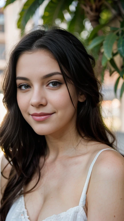 22 year old girl, rostro similar al de Amy Lee, ojos azules, sonrisa, cabello negro, cuerpo completo, minifalda, hiperrealista.