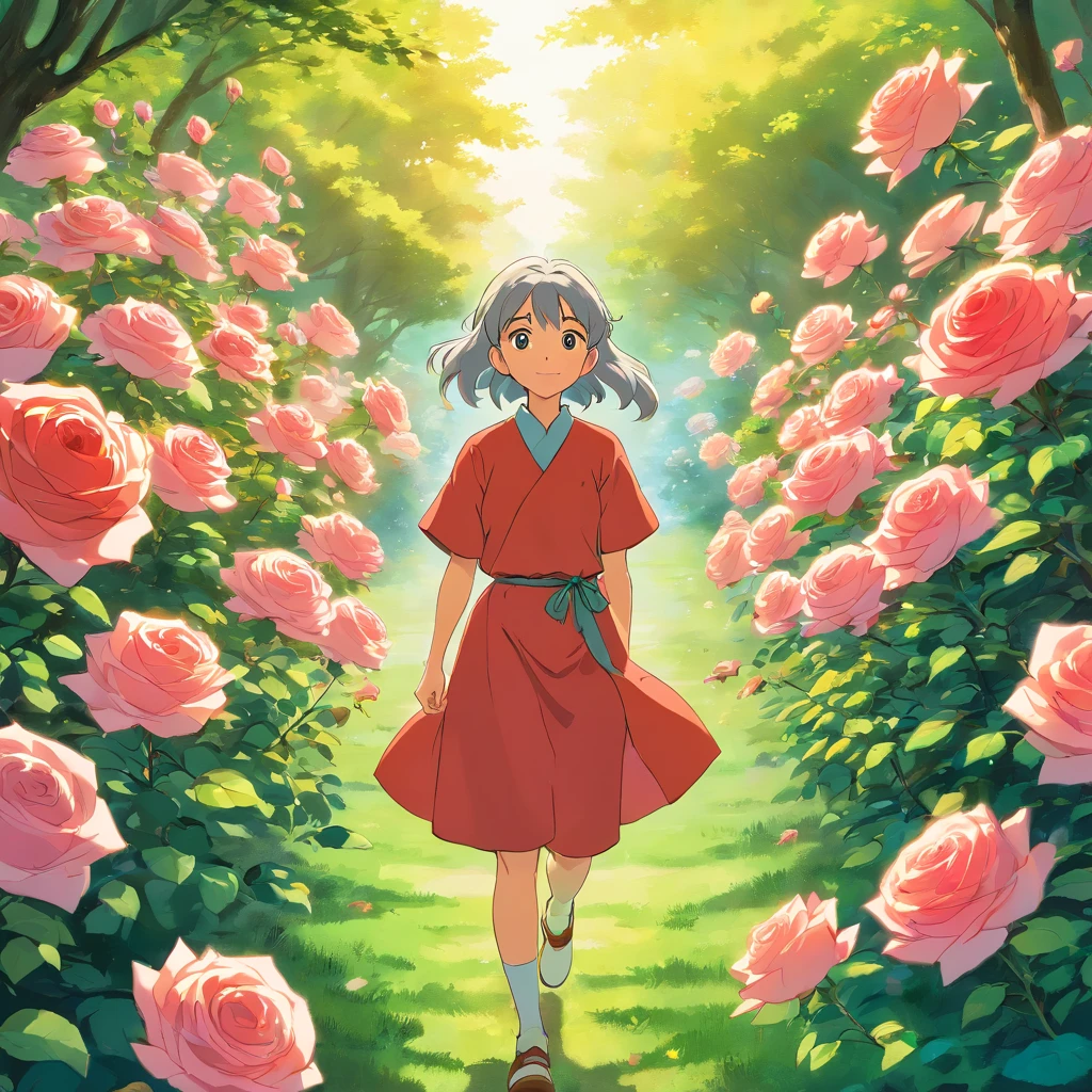 (a close-up view ,rosefield,Beautiful roses,blooming roses,bright colors,Tightly packed roses,soft petals,breeze,green leaves,fertile land,refreshing scent,Summer mood,peaceful atmosphere,blooming nature,the beauty of serenity,(best quality,high resolution,masterpiece:1.2),very detailed,In fact,photoIn fact,soft light,fancy,impressionist style