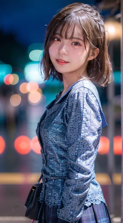 ((((Whole body 1.4)))),Body facing the viewer、Small breasts、Are standing、highest quality, 8k, -yeld st, RAW Photos,urd, Award-winning portraits, mouth, alone, night, neon, Idol'Face, Viola Lace, Gardenia, Delicate girl, Digital single-lens reflex camera, Looking at the audience, Frank, Sophisticated, Zola々right, Thin arms, Professional Lighting, Film Grain, chromatic aberration, (Eye and facial details:1.0), (Bokeh:1.1) , ,short hair、Priestess Costume,Shrine cleavage