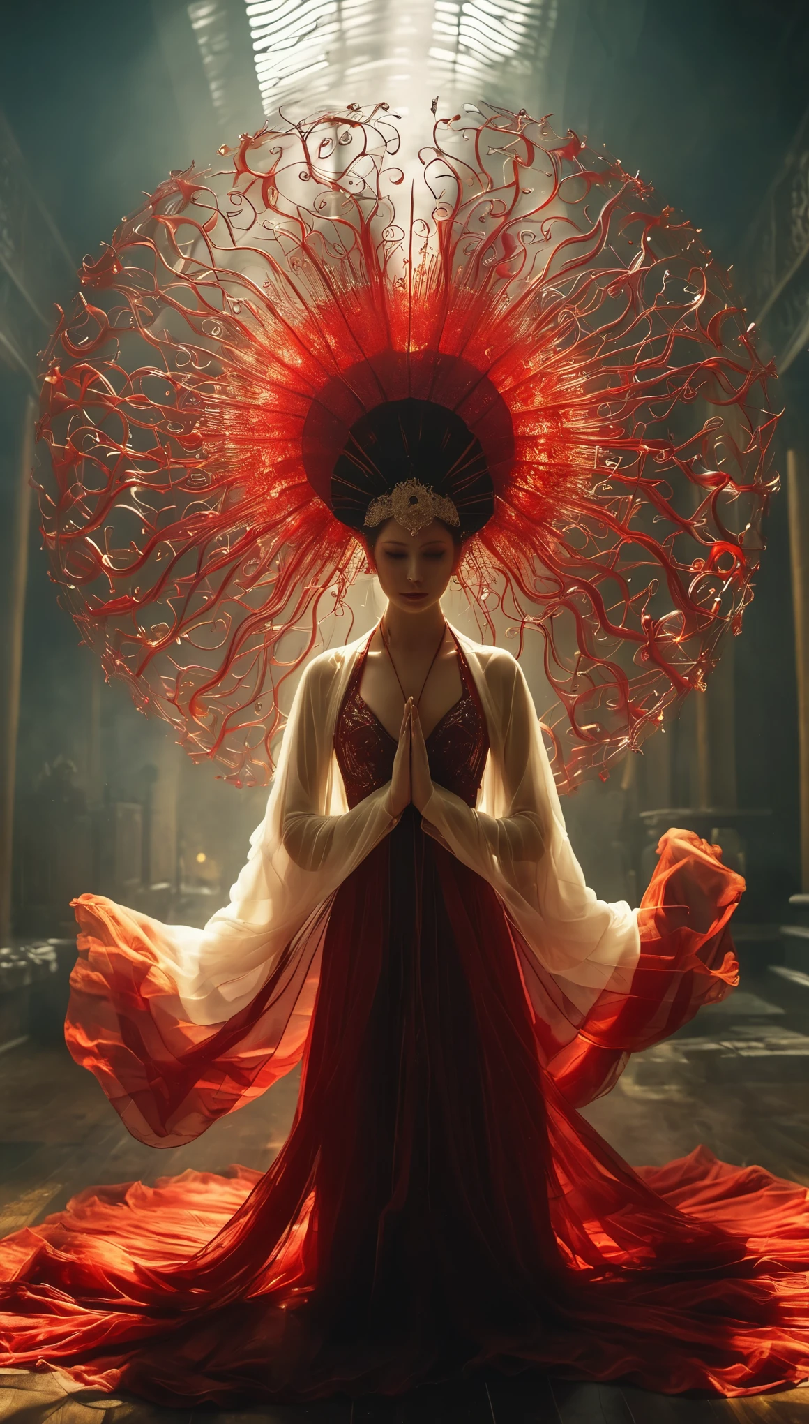 Magic plantloody ghost flower from the abyss, Ghost Flower,Blood-red tentacles stare at the dead,Enchantment,uncanny,terror