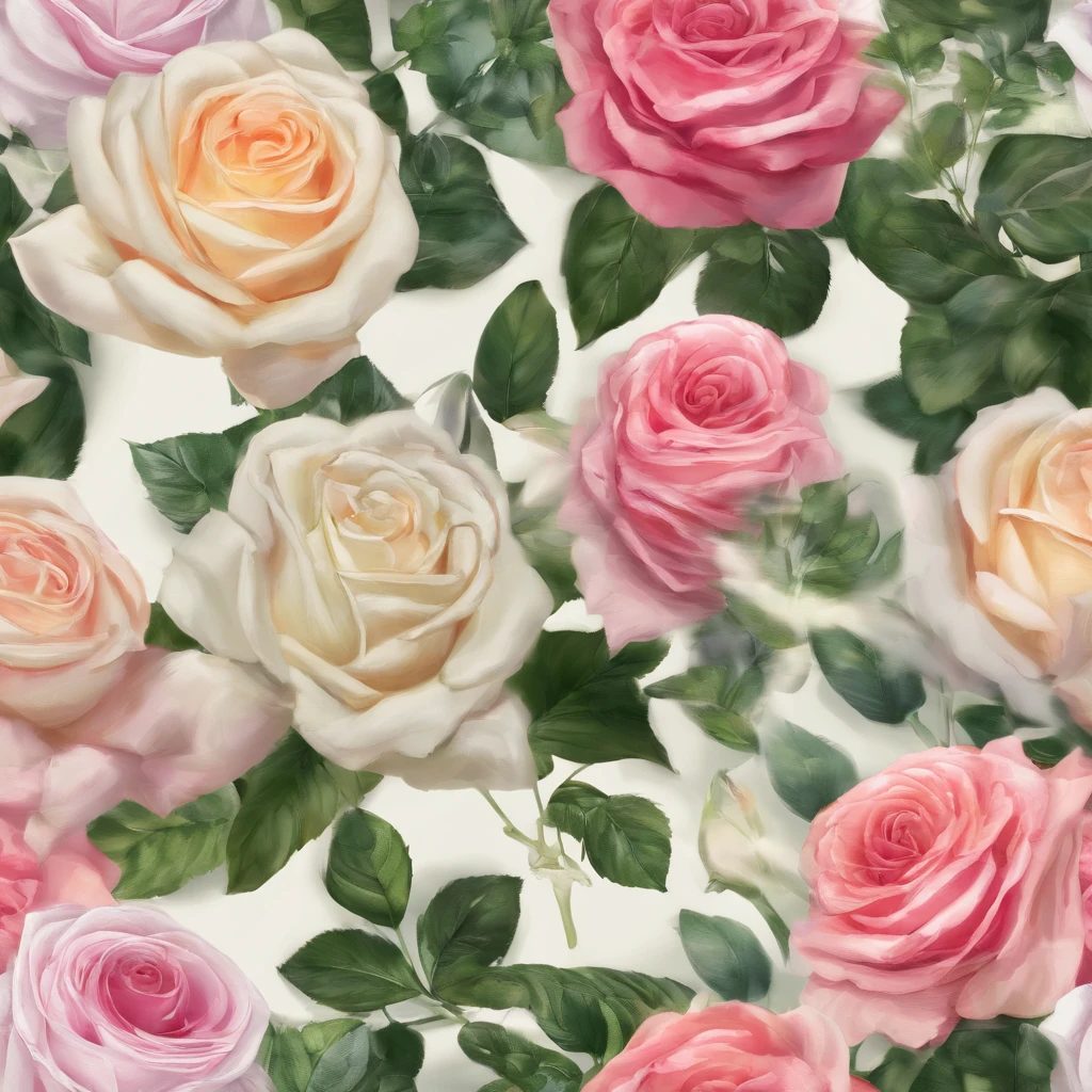 (a close-up view ,rosefield,Beautiful roses,blooming roses,bright colors,Tightly packed roses,soft petals,breeze,green leaves,fertile land,refreshing scent,Summer mood,peaceful atmosphere,blooming nature,the beauty of serenity,(best quality,high resolution,masterpiece:1.2),very detailed,In fact,photoIn fact,soft light,fancy,impressionist style